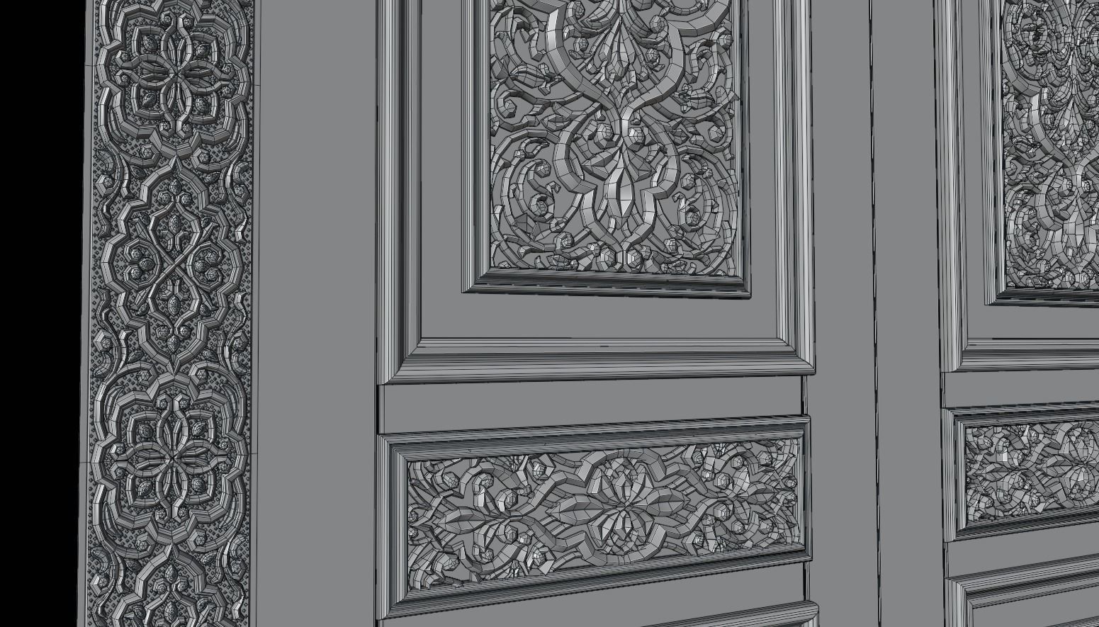Oriental carved door Low-poly 3D model_6