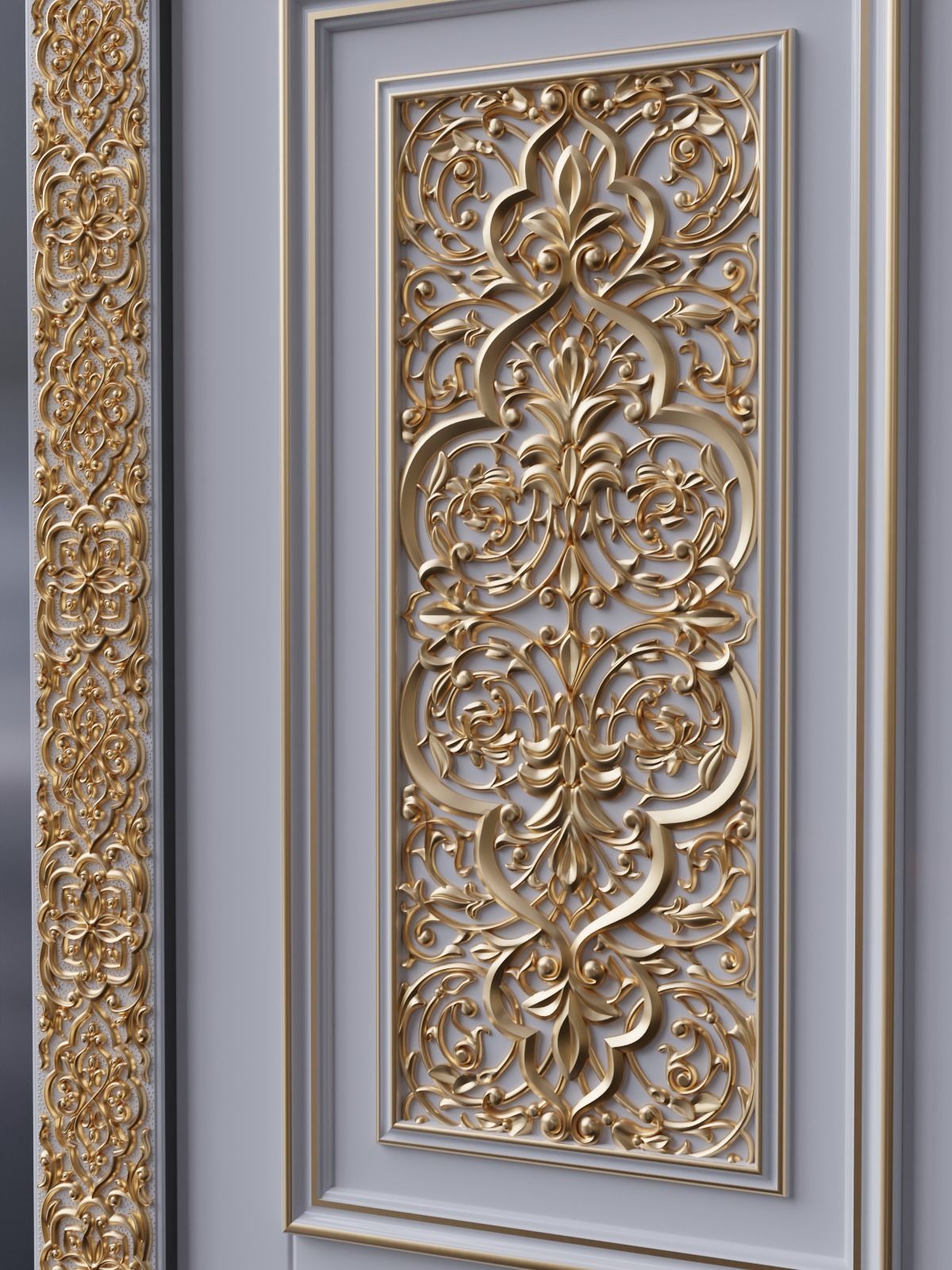 Oriental carved door Low-poly 3D model_3