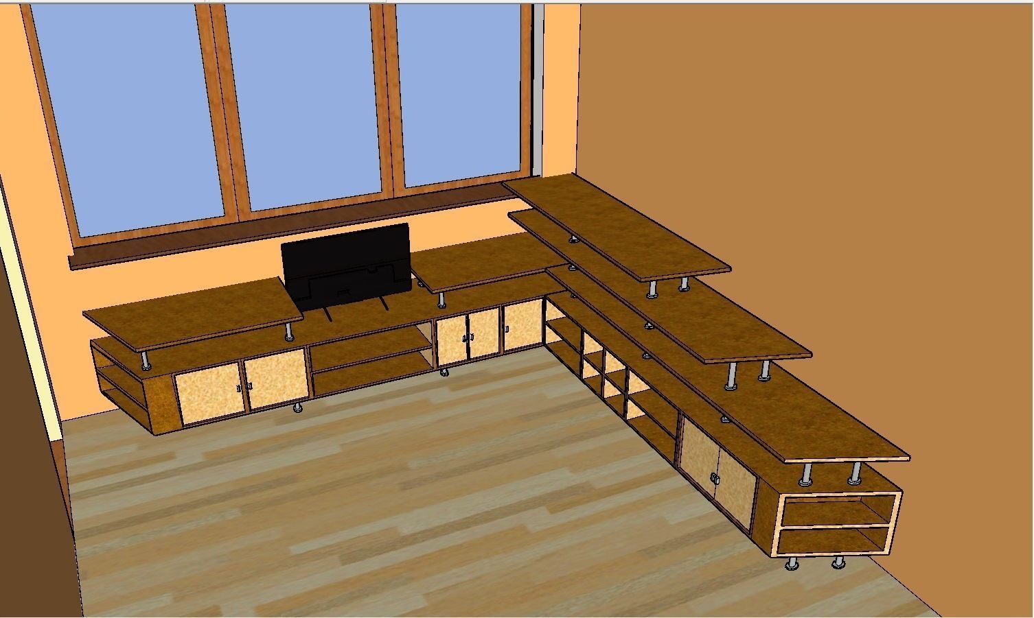 2 flors furnished middle-side house Low-poly 3D model_13