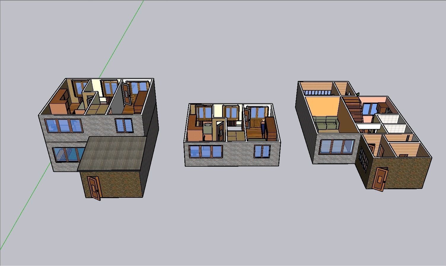 2 flors furnished middle-side house Low-poly 3D model_8