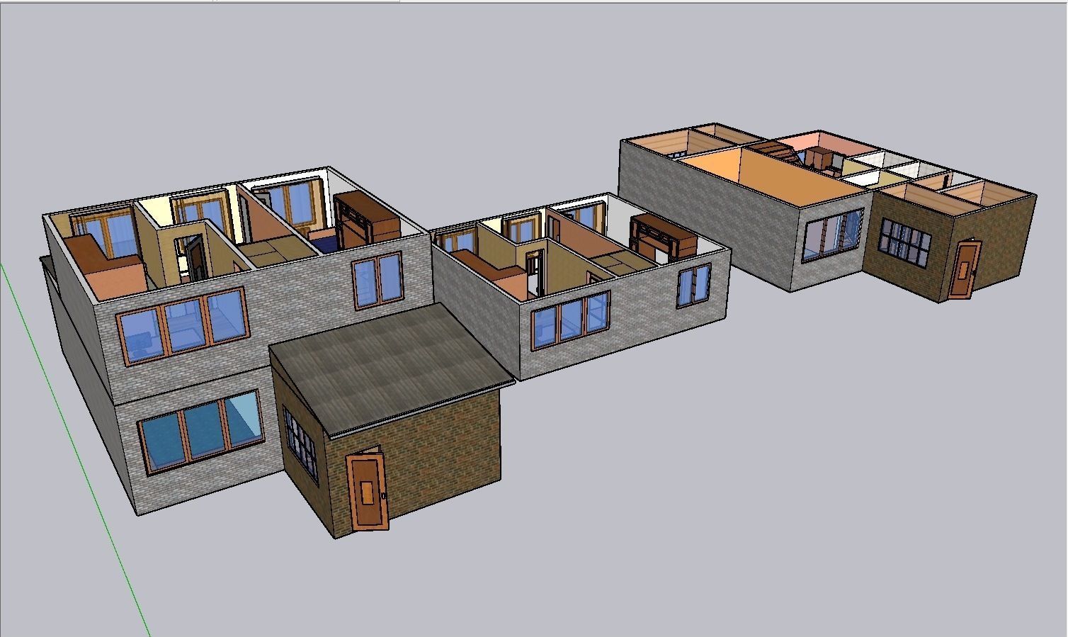 2 flors furnished middle-side house Low-poly 3D model_7