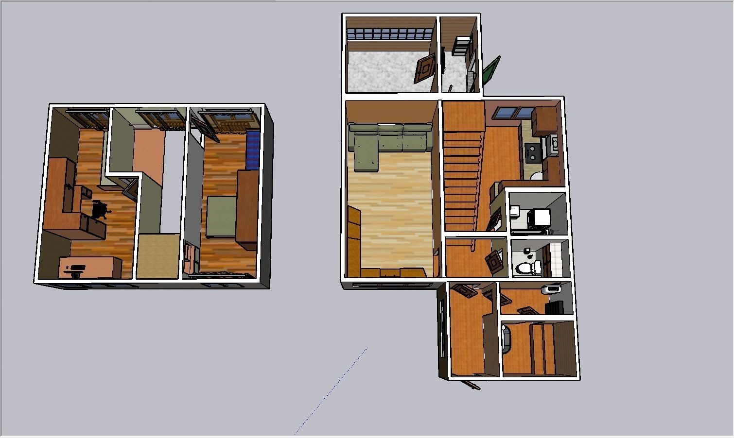 2 flors furnished middle-side house Low-poly 3D model_2