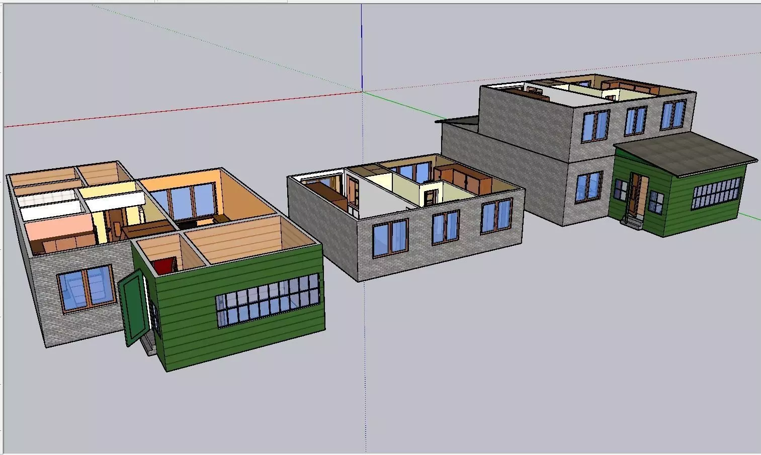 2 flors furnished middle-side house Low-poly 3D model_0