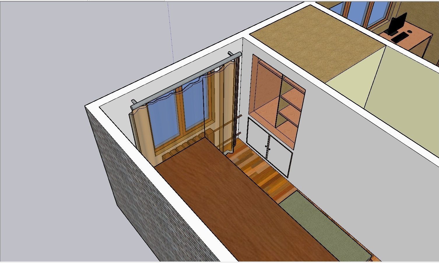 2 flors furnished middle-side house Low-poly 3D model_4