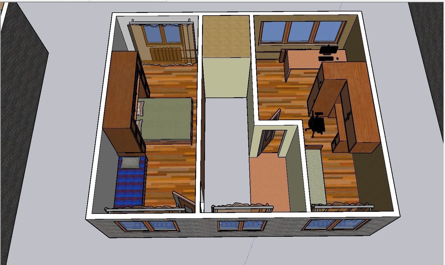 2 flors furnished middle-side house Low-poly 3D model_9