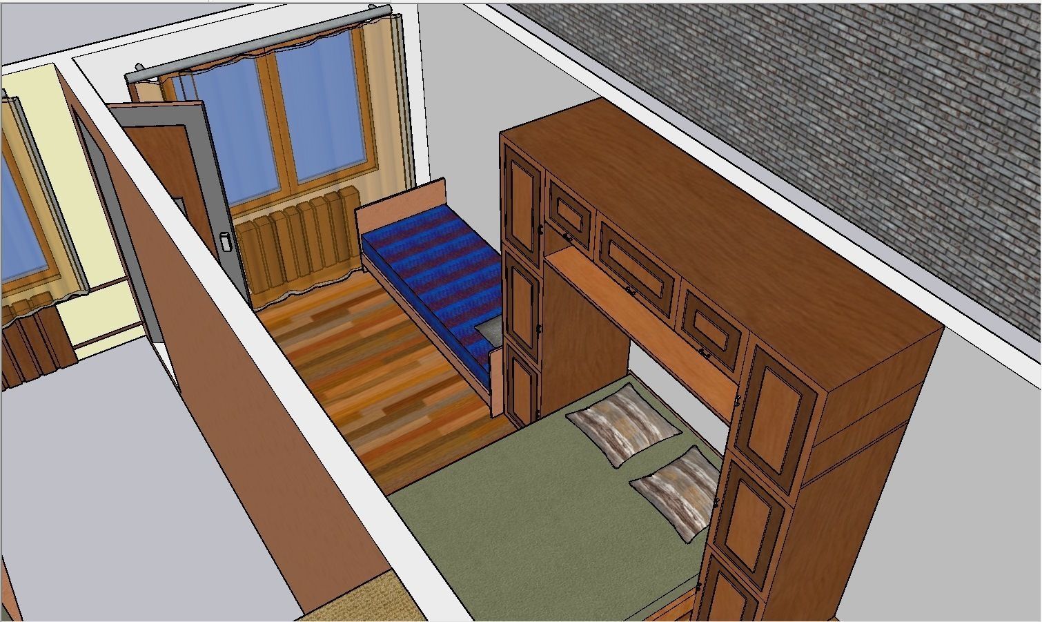 2 flors furnished middle-side house Low-poly 3D model_11