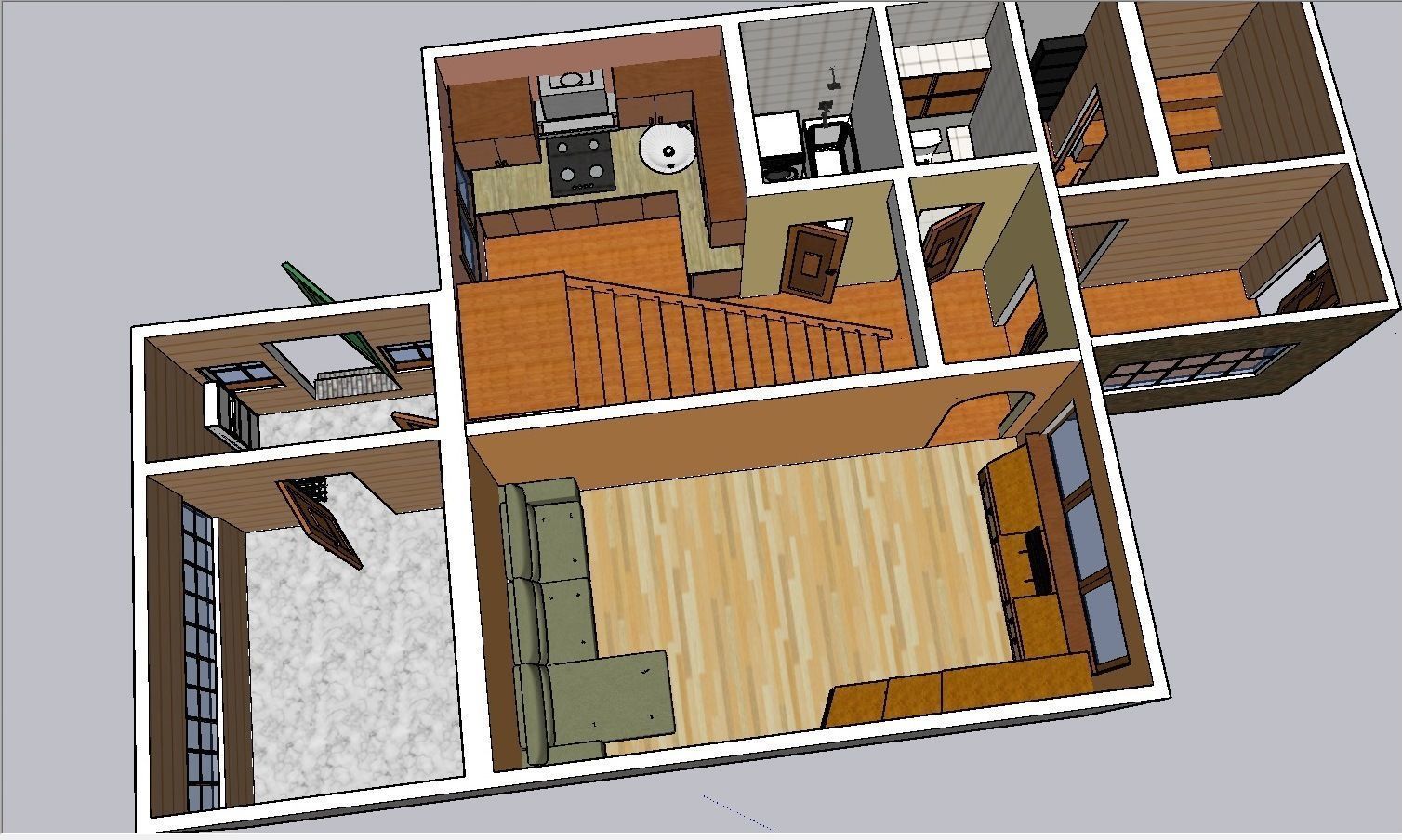 2 flors furnished middle-side house Low-poly 3D model_10