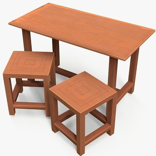 Wood Table And Chair  3D model