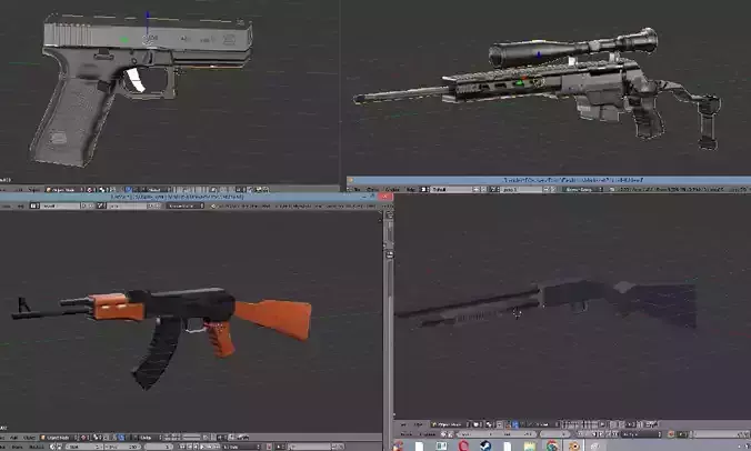 4 gun pack low poly