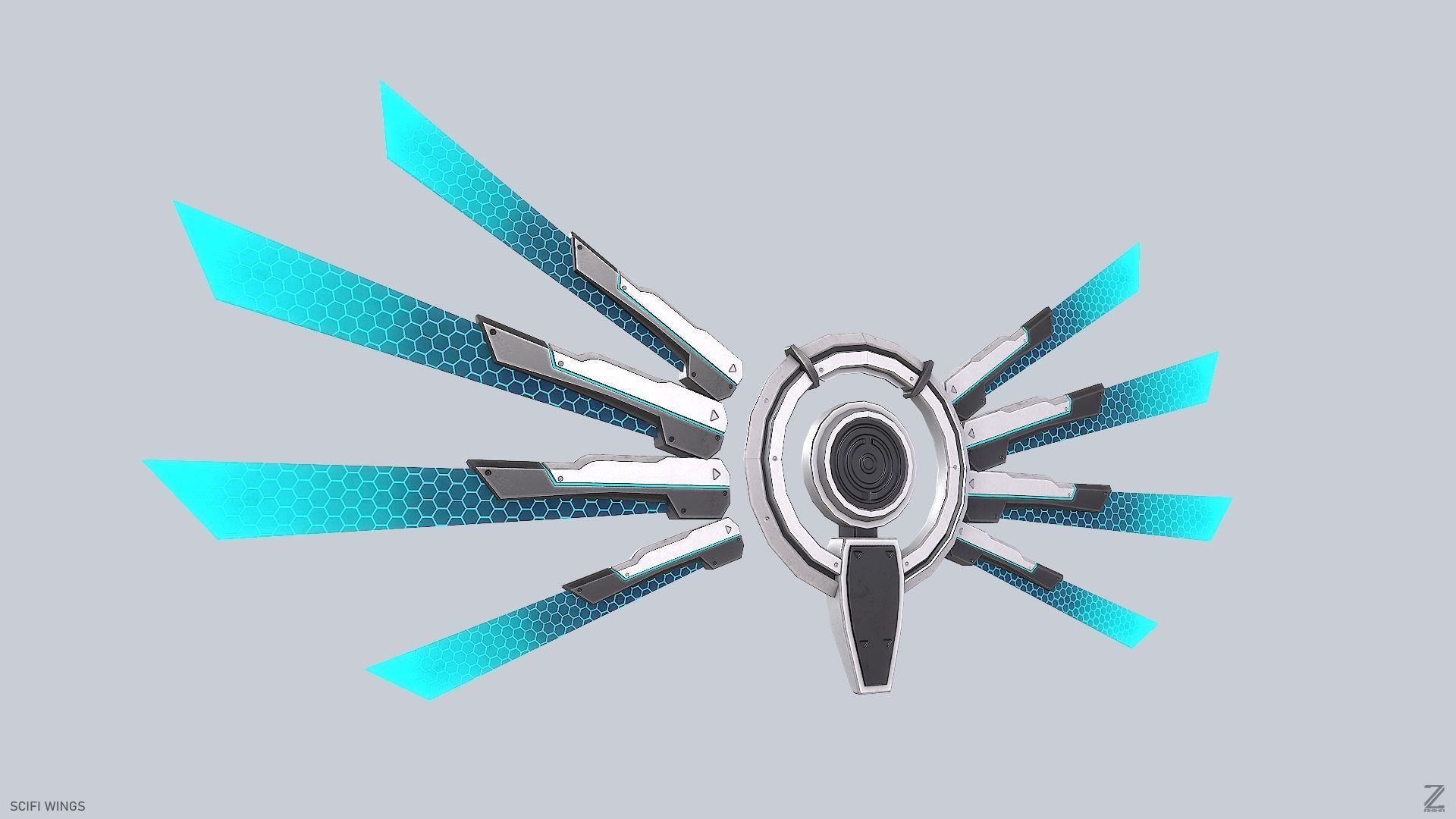 Sci fi wings Low-poly 3D model_7