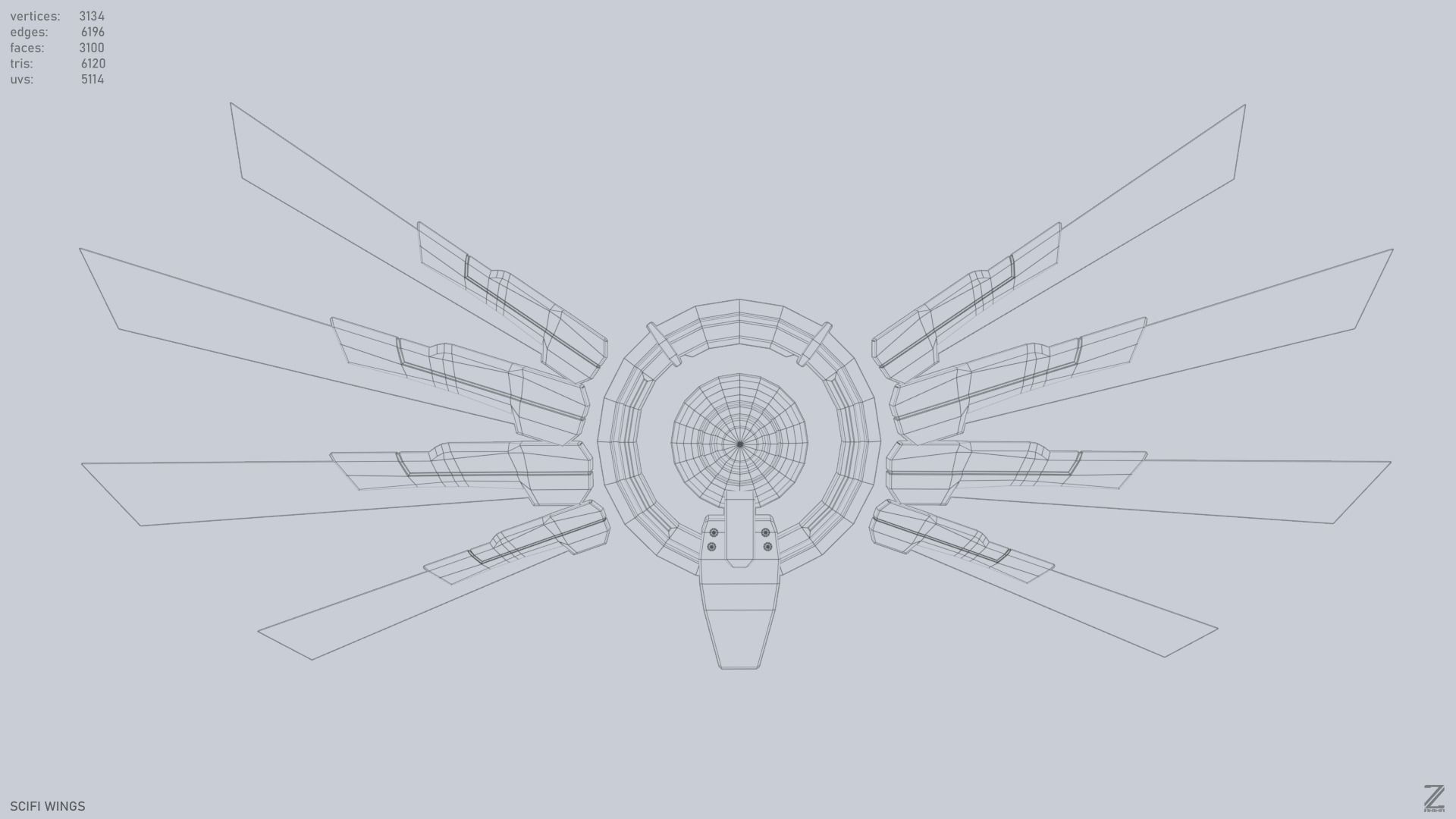 Sci fi wings Low-poly 3D model_9
