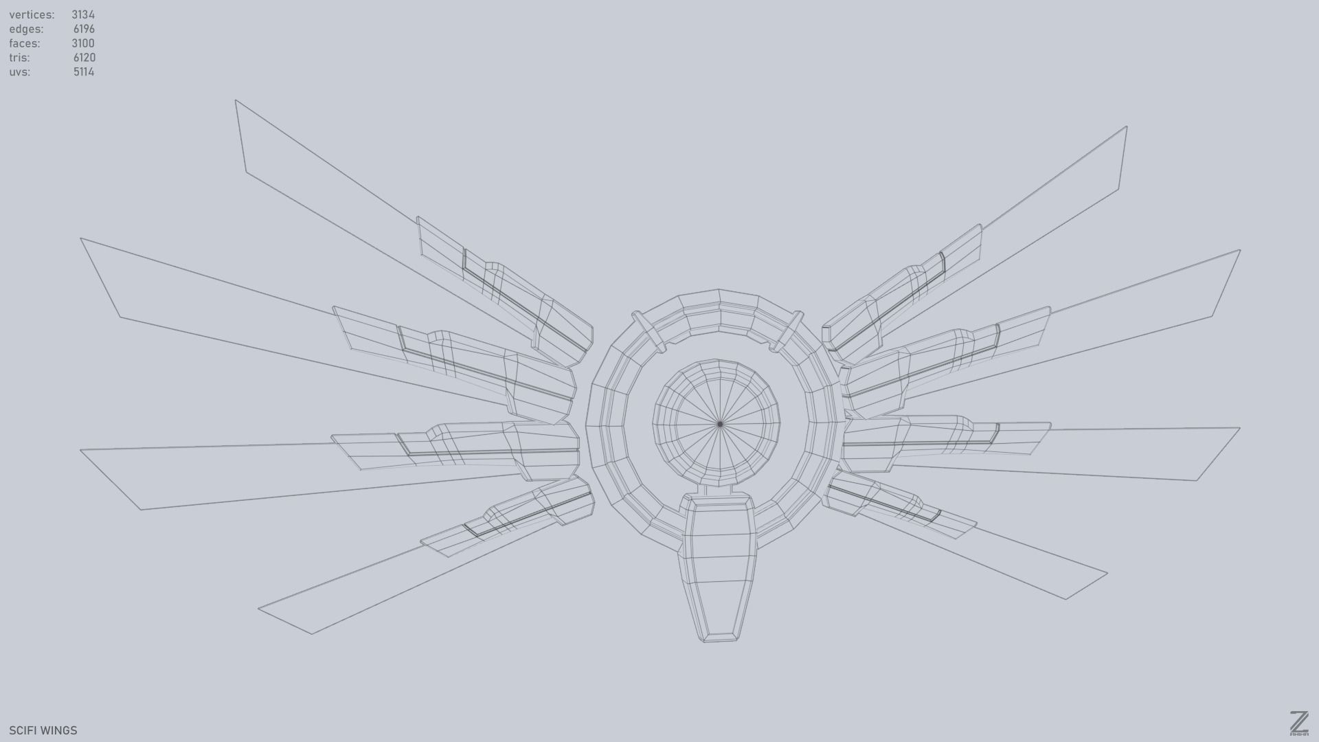 Sci fi wings Low-poly 3D model_14