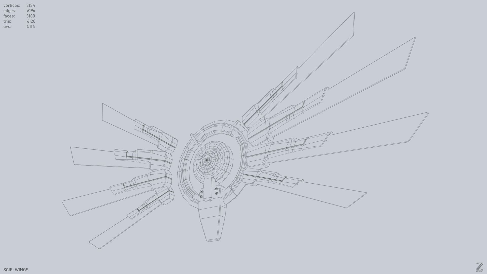 Sci fi wings Low-poly 3D model_11