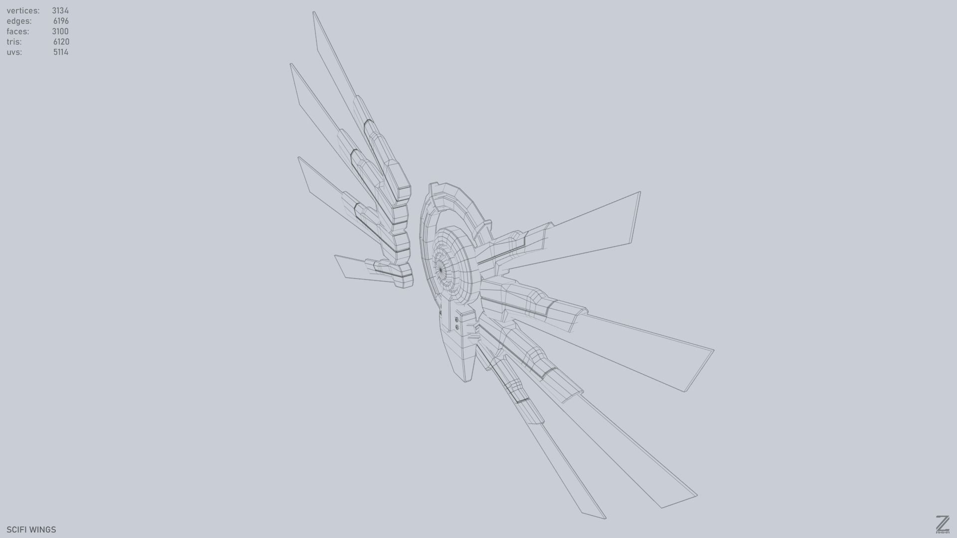 Sci fi wings Low-poly 3D model_13