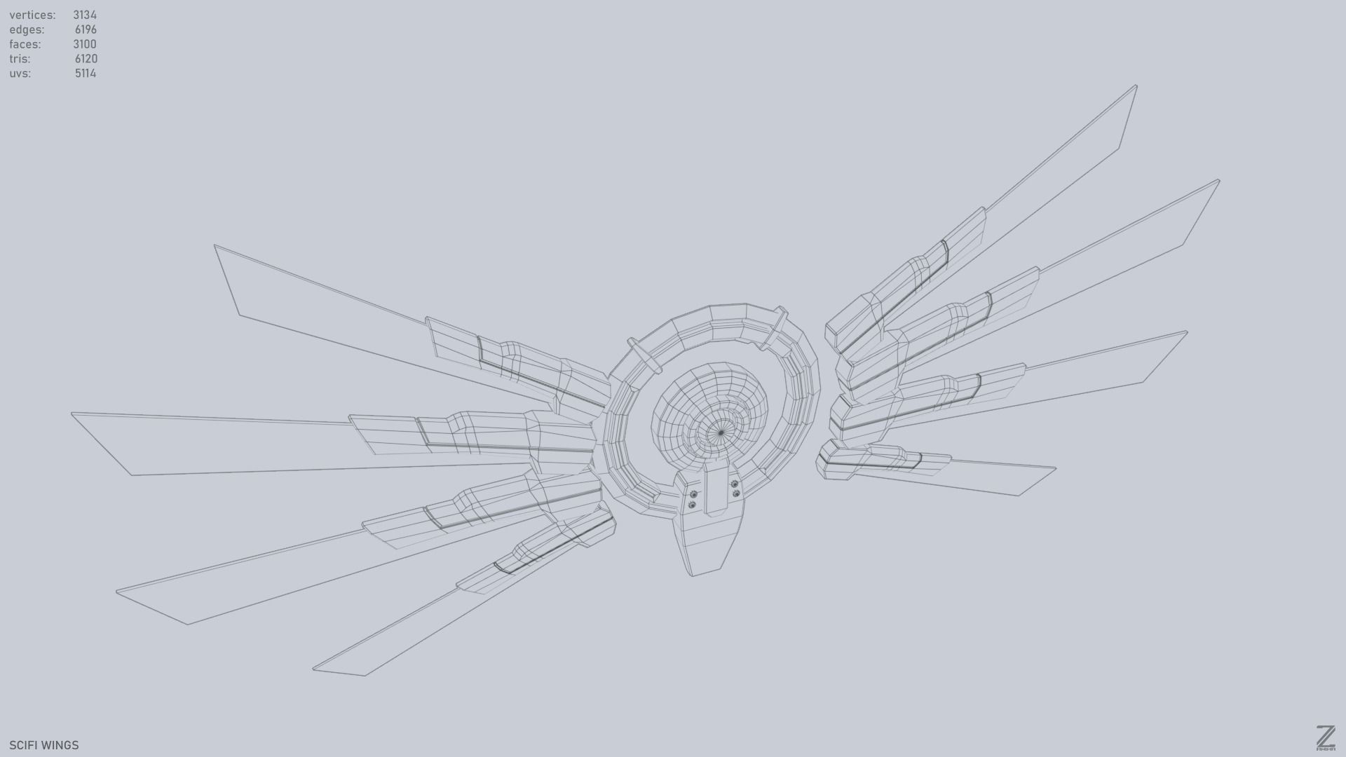 Sci fi wings Low-poly 3D model_10