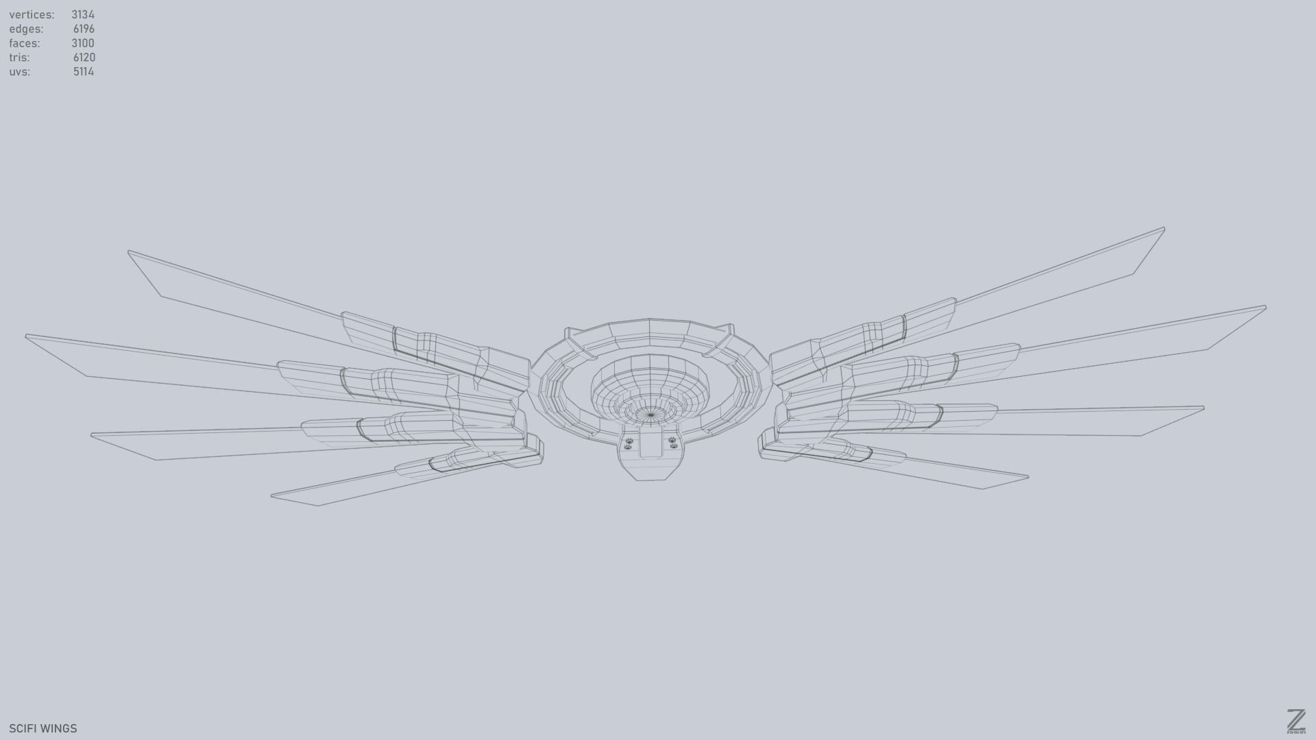 Sci fi wings Low-poly 3D model_12