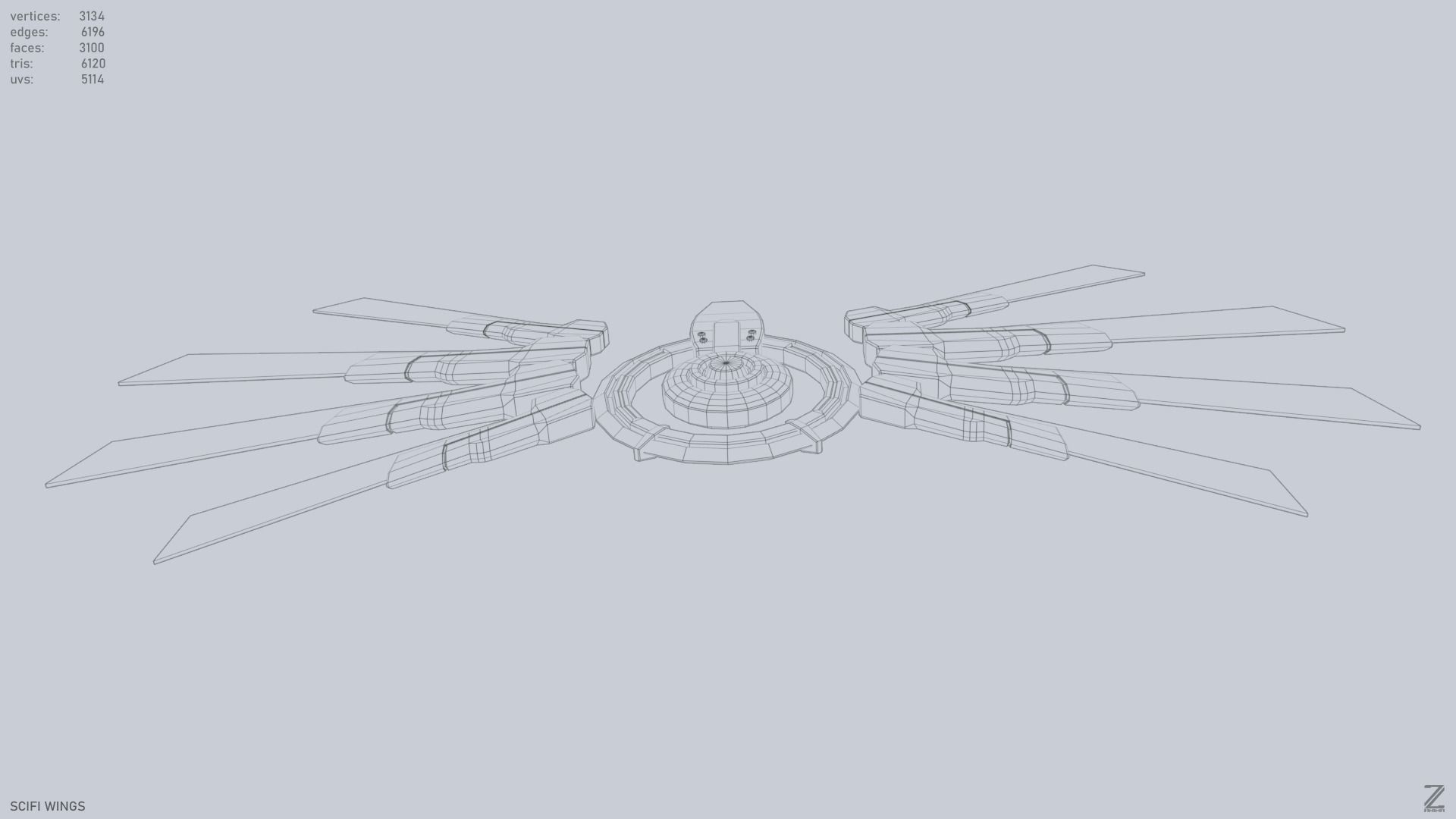 Sci fi wings Low-poly 3D model_15