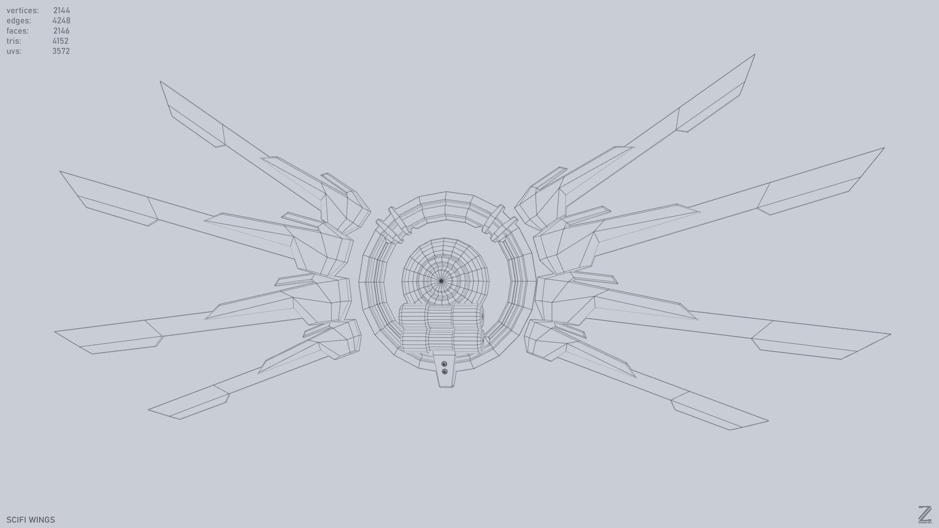 Sci fi wings Low-poly 3D model_10