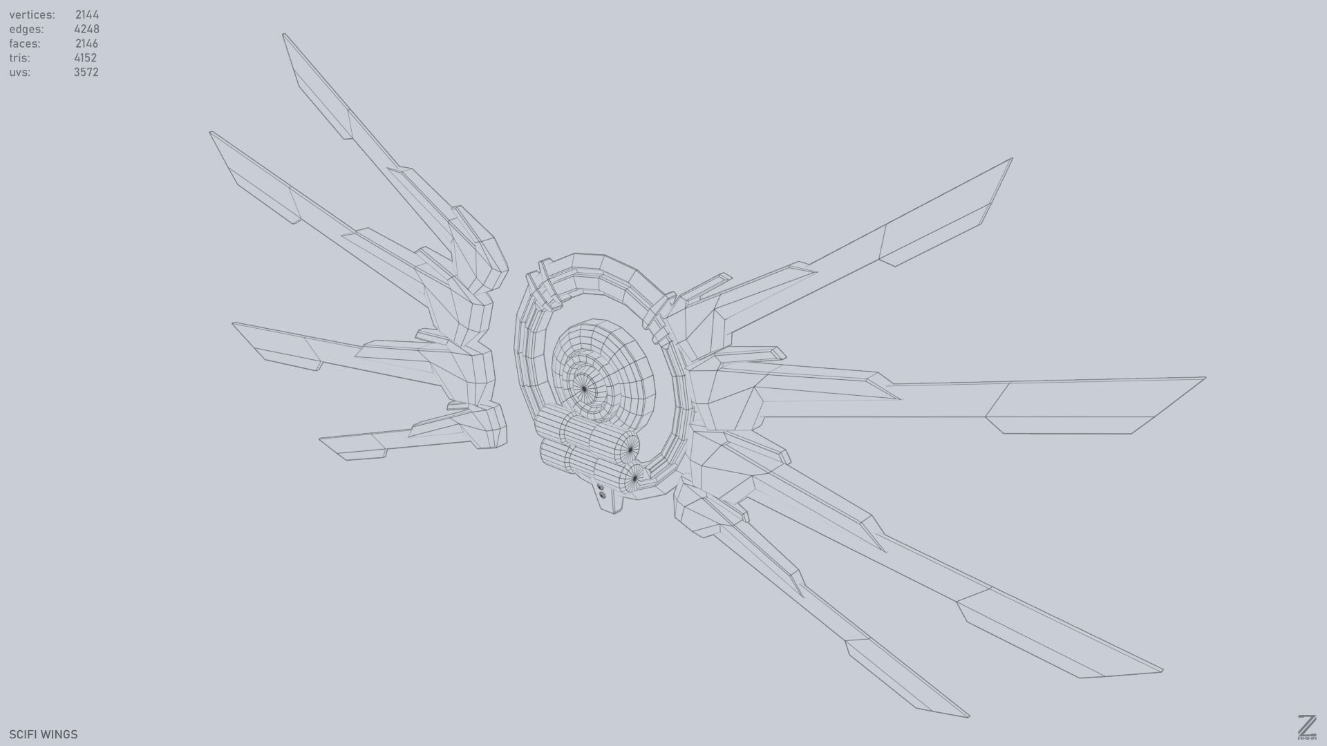 Sci fi wings Low-poly 3D model_11