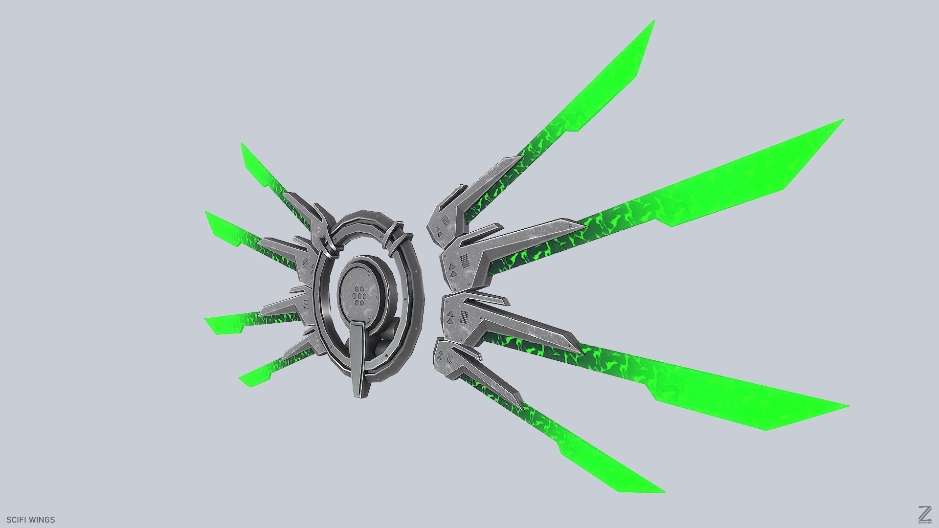 Sci fi wings Low-poly 3D model_7