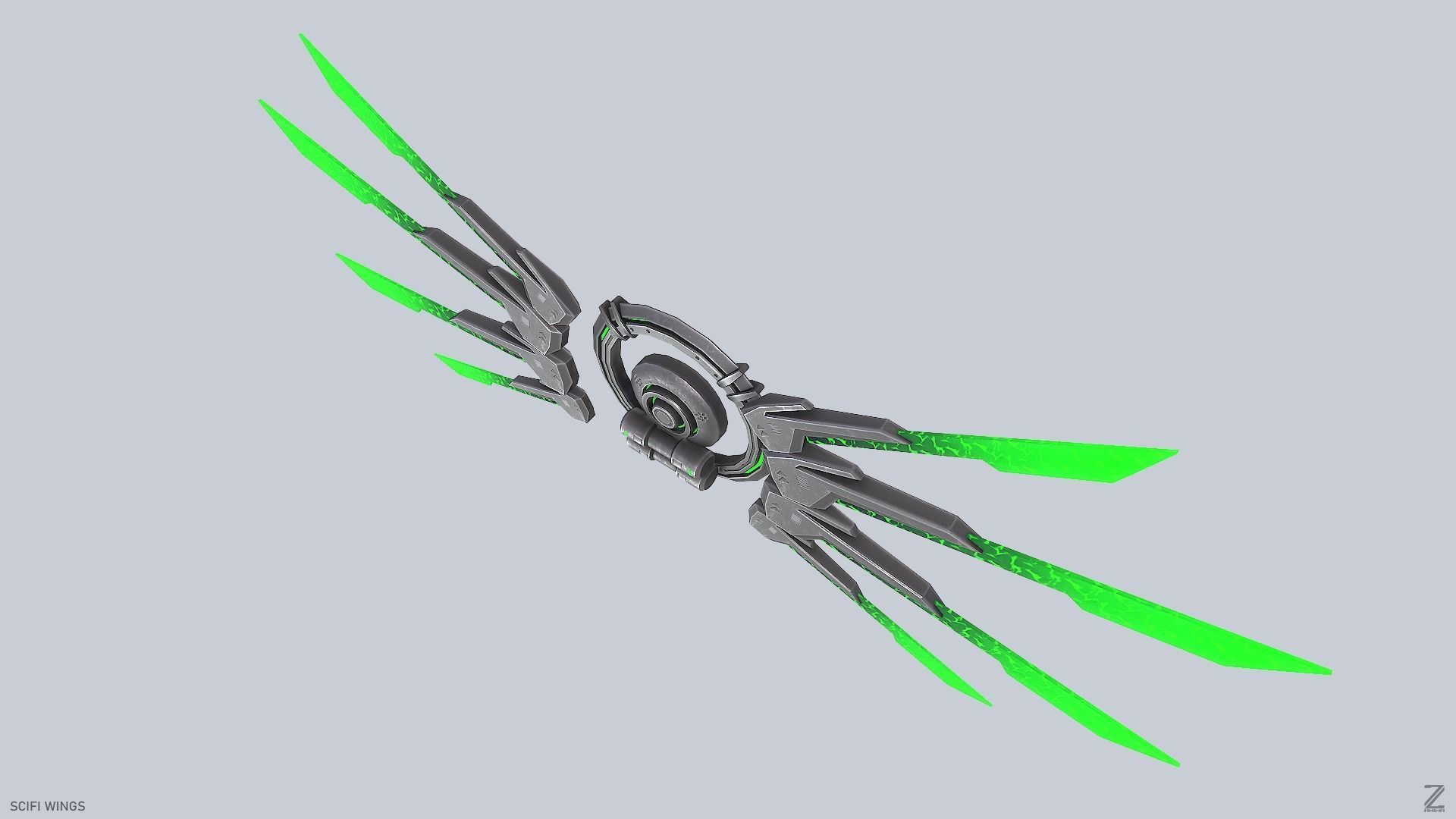 Sci fi wings Low-poly 3D model_4