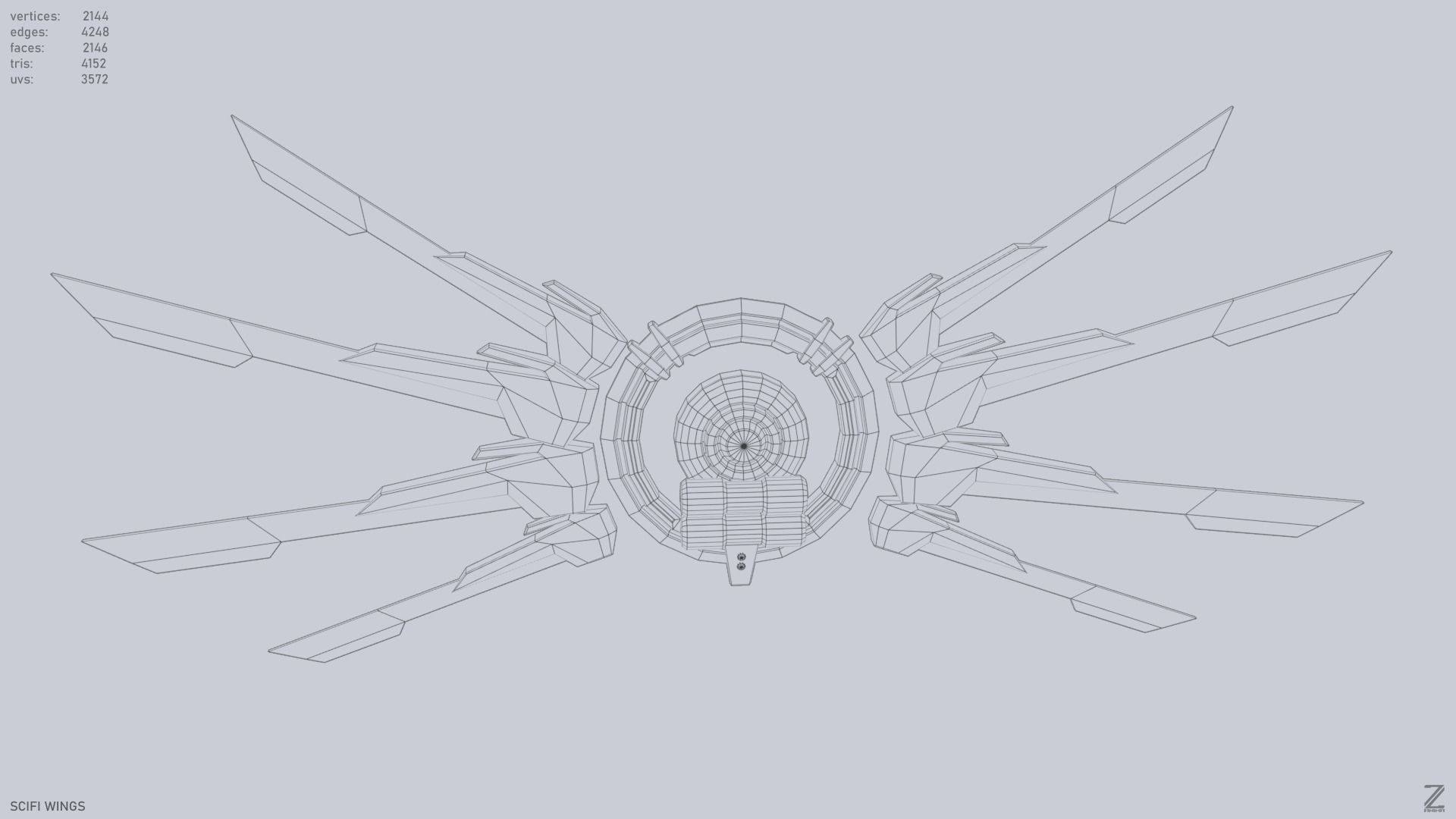 Sci fi wings Low-poly 3D model_9