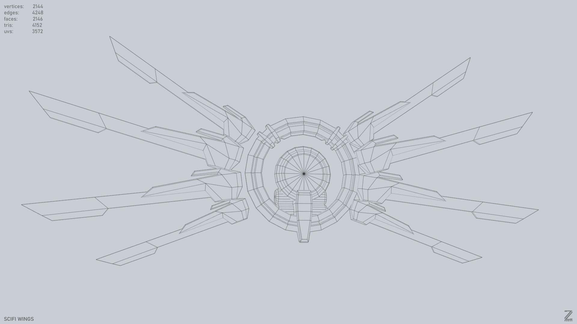 Sci fi wings Low-poly 3D model_14