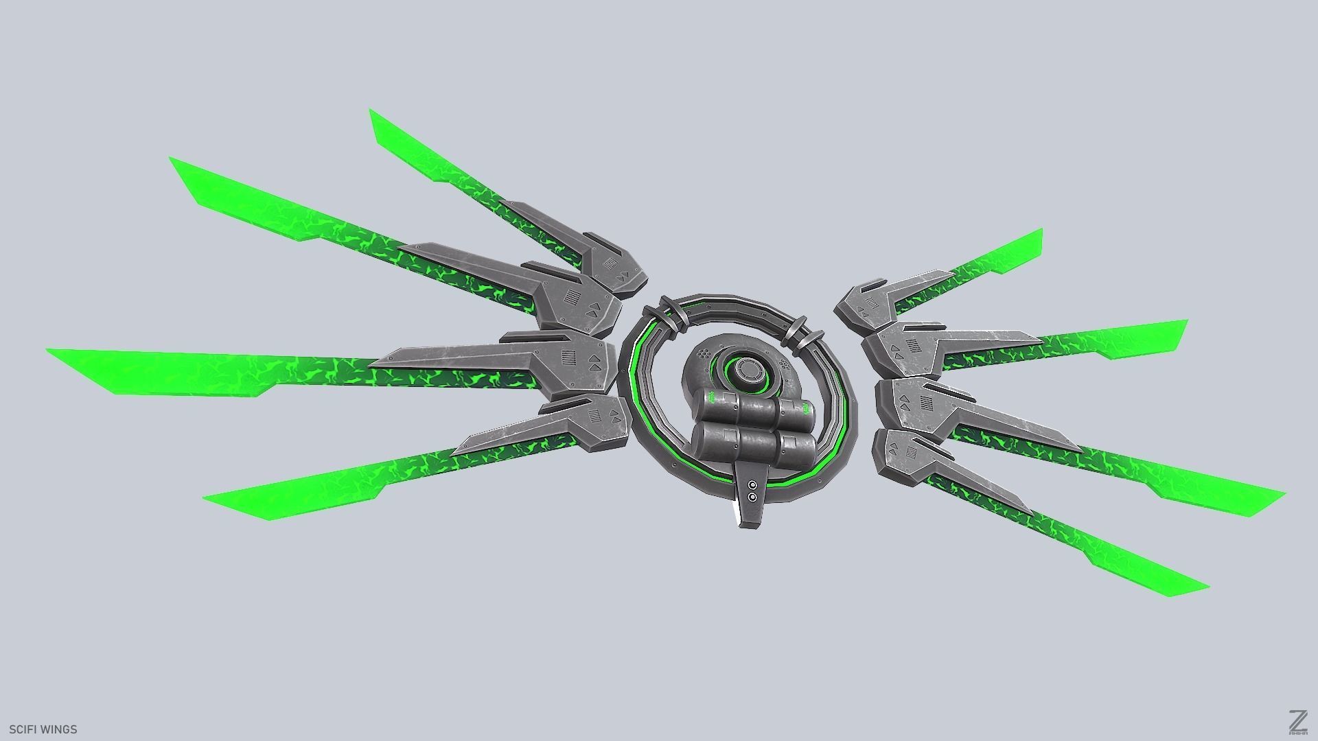 Sci fi wings Low-poly 3D model_8