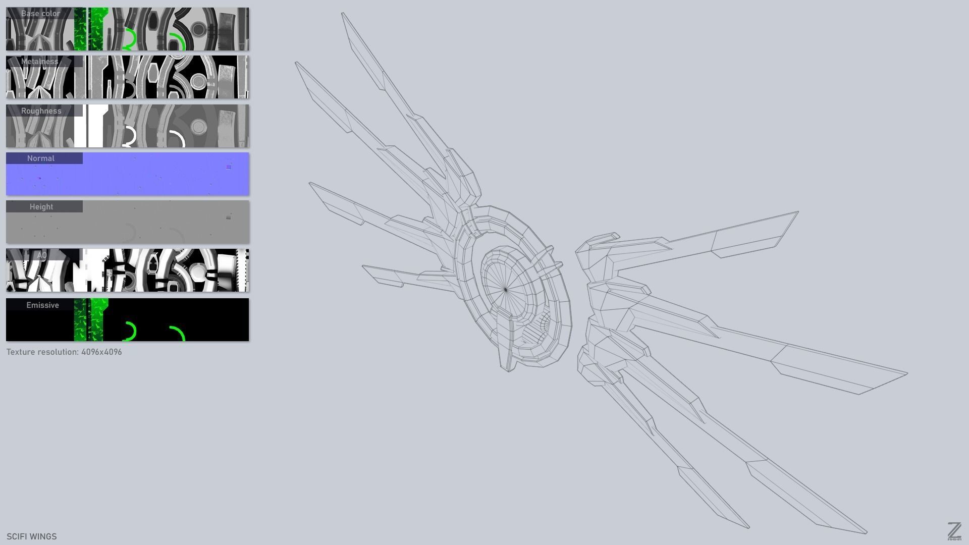 Sci fi wings Low-poly 3D model_3