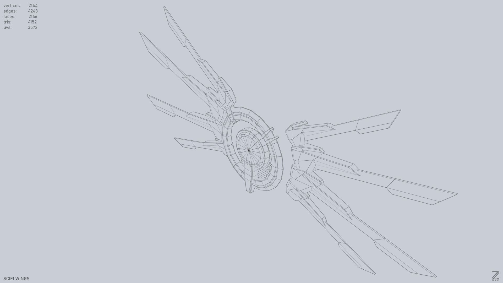 Sci fi wings Low-poly 3D model_15