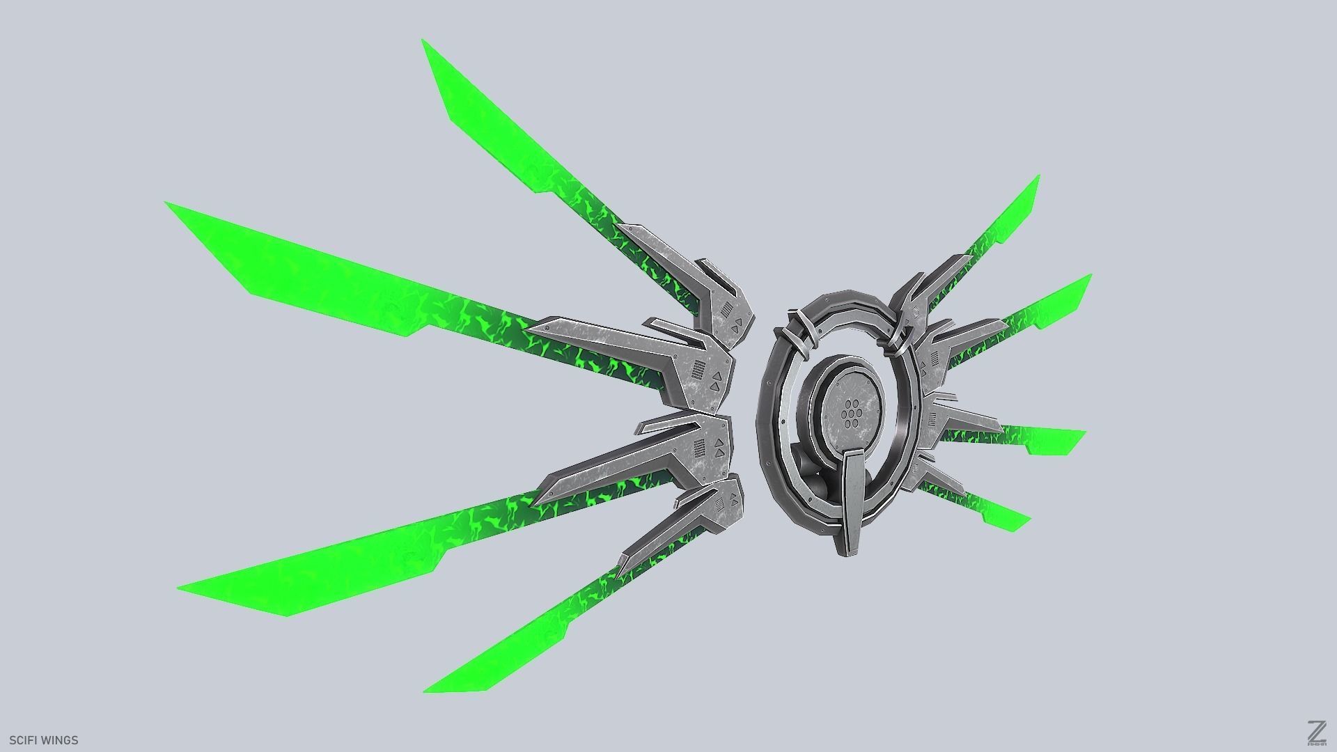 Sci fi wings Low-poly 3D model_5