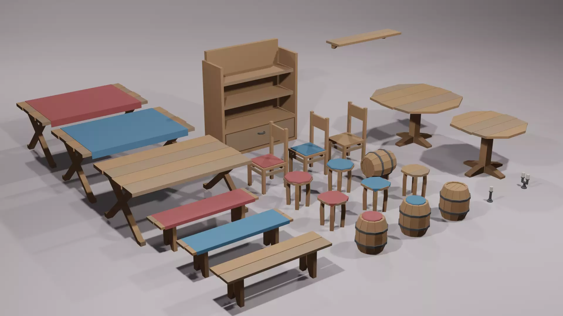 Medieval Tavern Interior Asset Low-Poly Low-poly 3D model_0