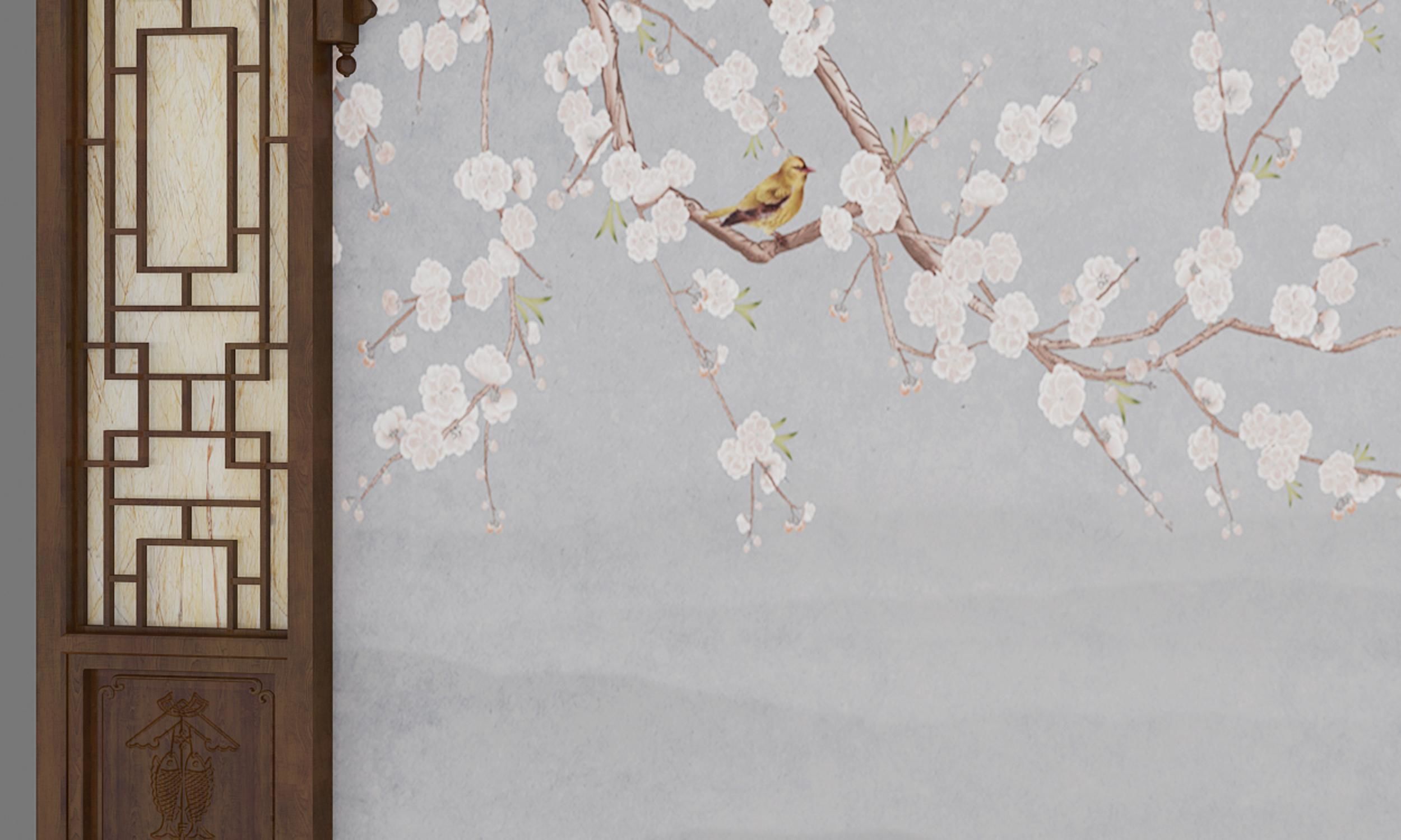 bedside background Chinese wall style 3D model_4