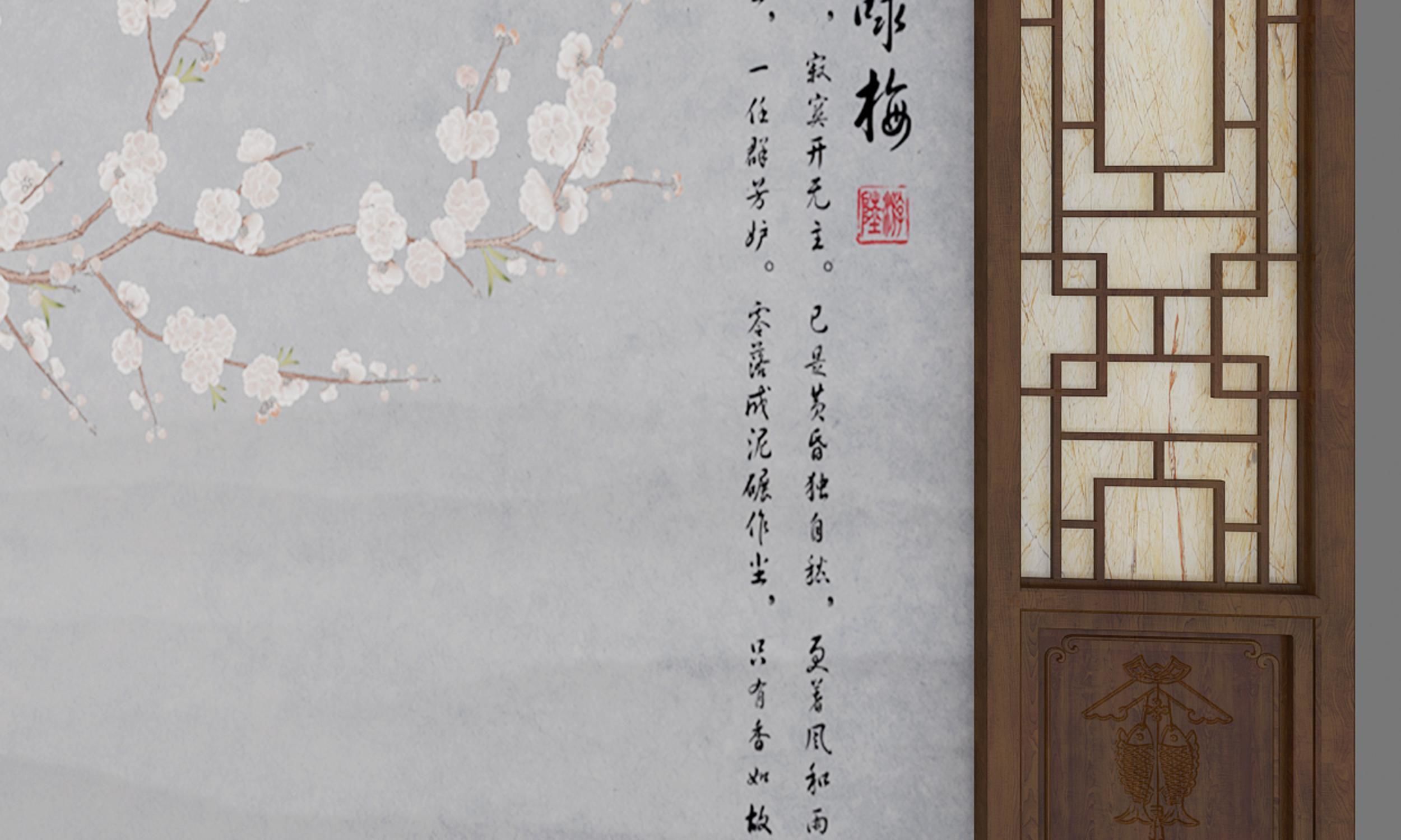 bedside background Chinese wall style 3D model_3