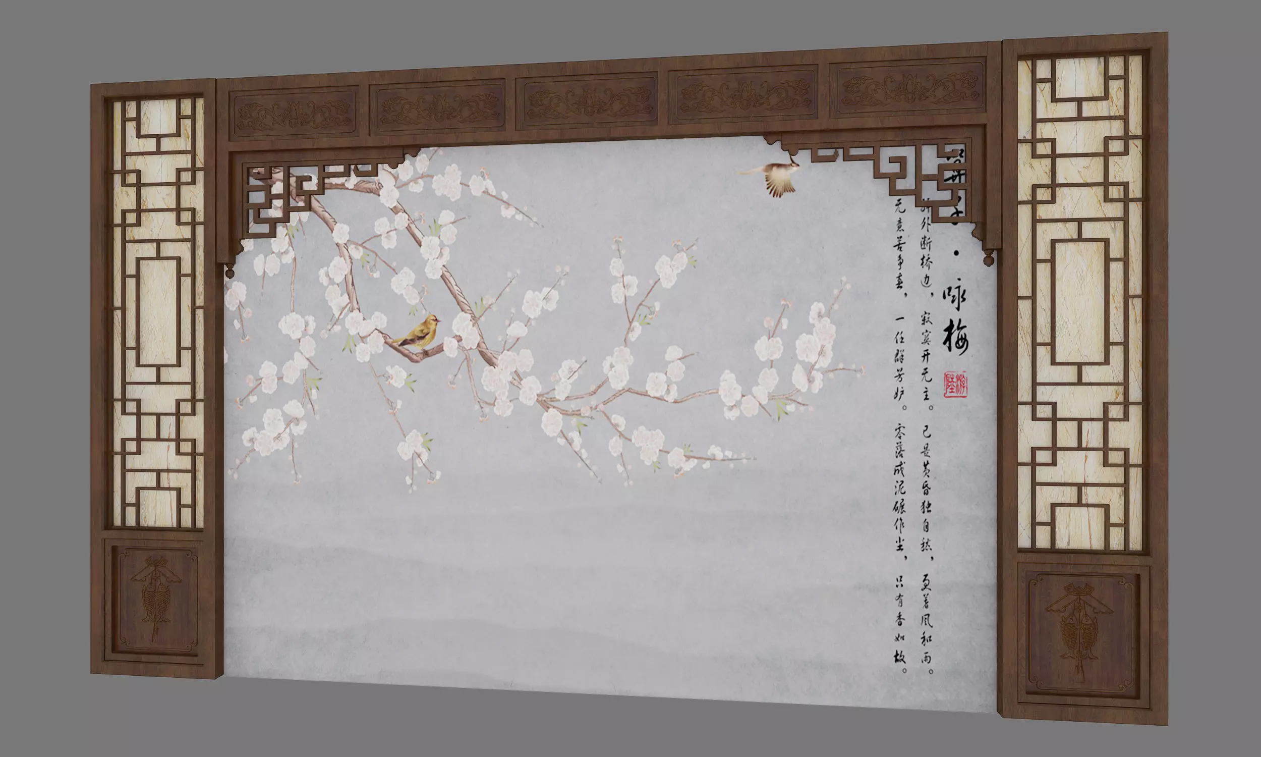 bedside background Chinese wall style 3D model_0