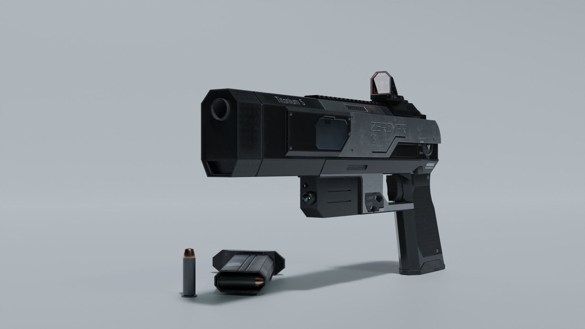 Sci-fi pistol Low-poly 3D model_3