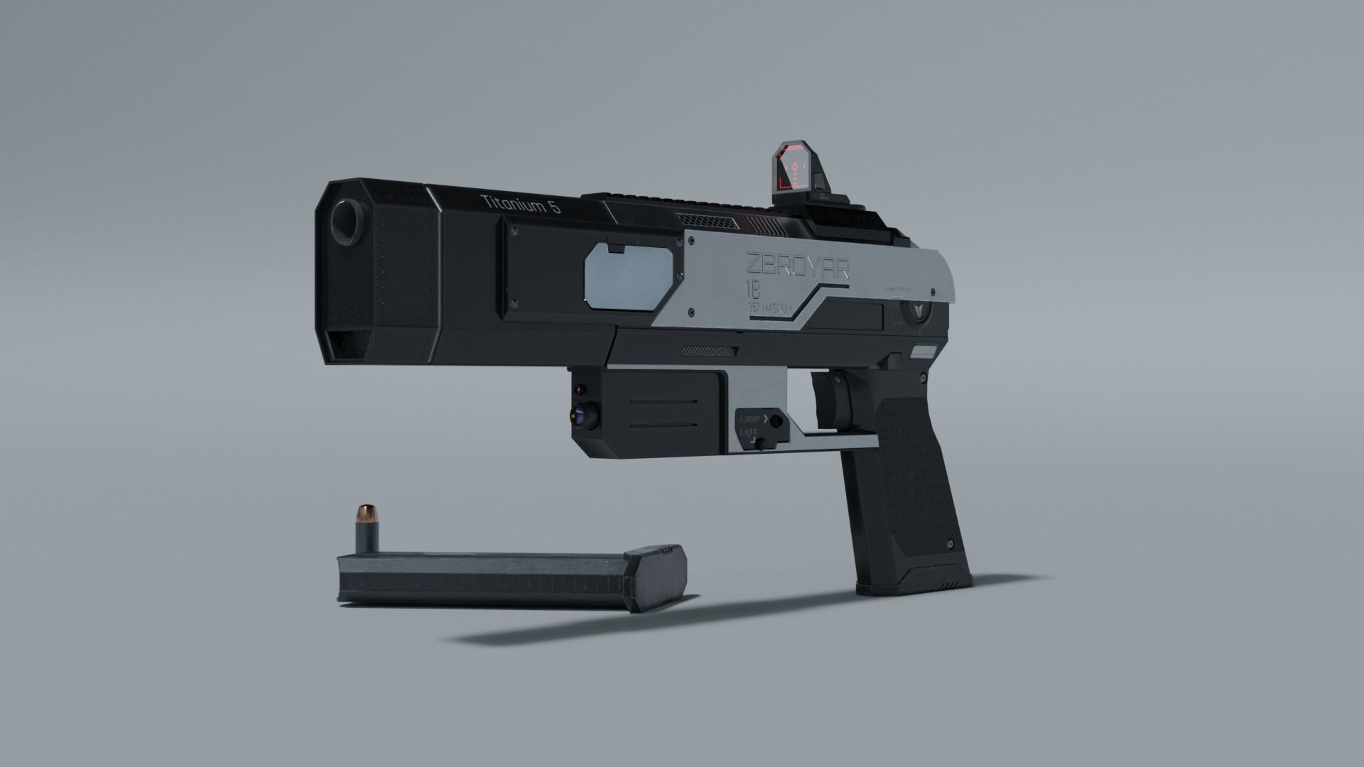 Sci-fi pistol Low-poly 3D model_28