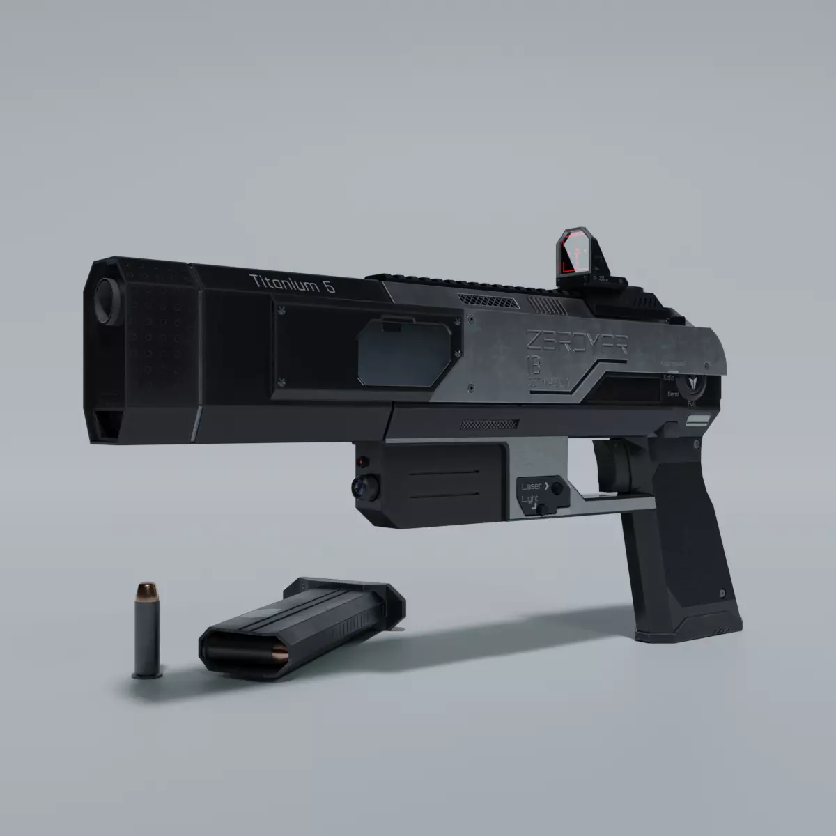 Sci-fi pistol Low-poly 3D model_0