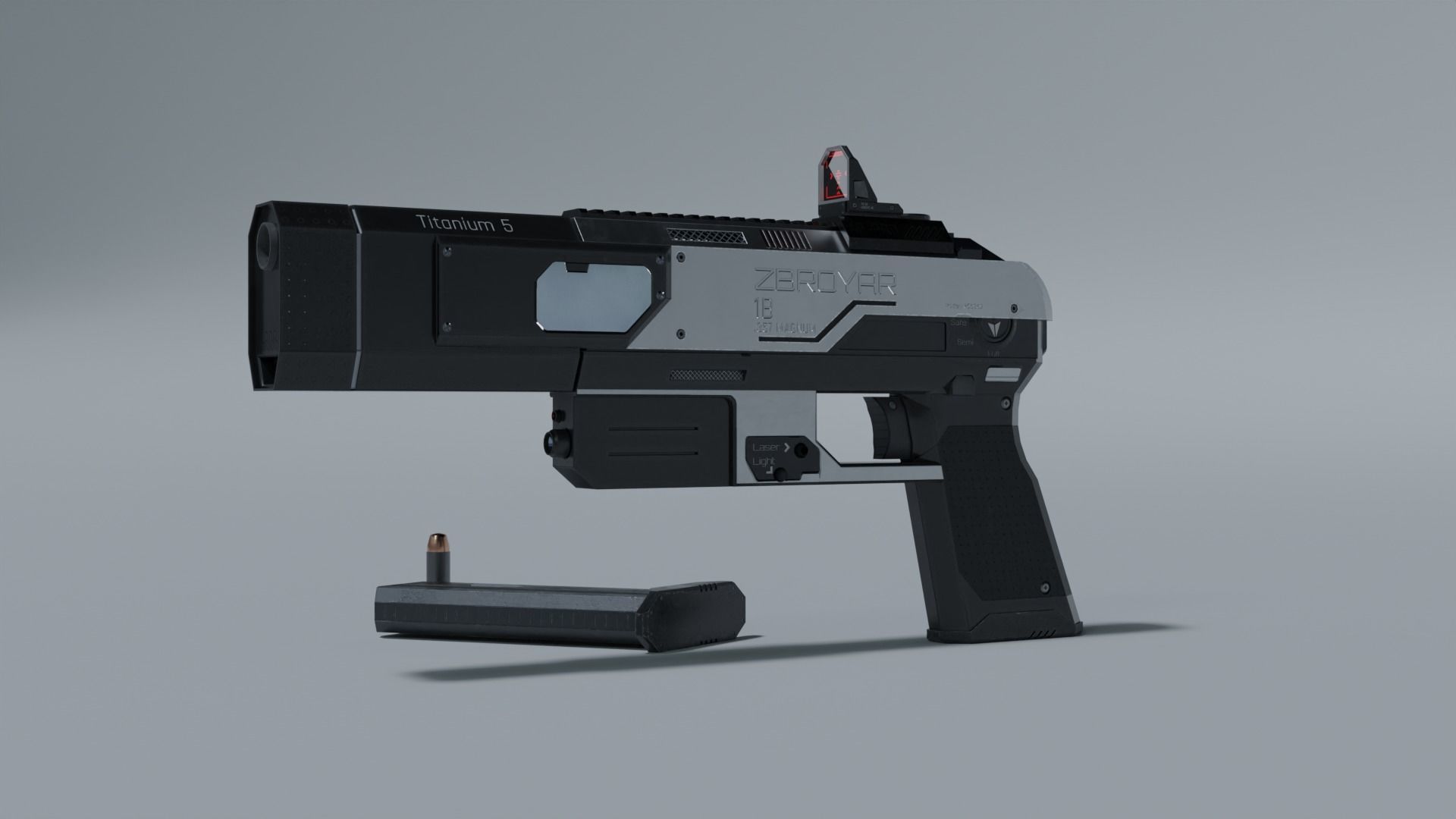 Sci-fi pistol Low-poly 3D model_27