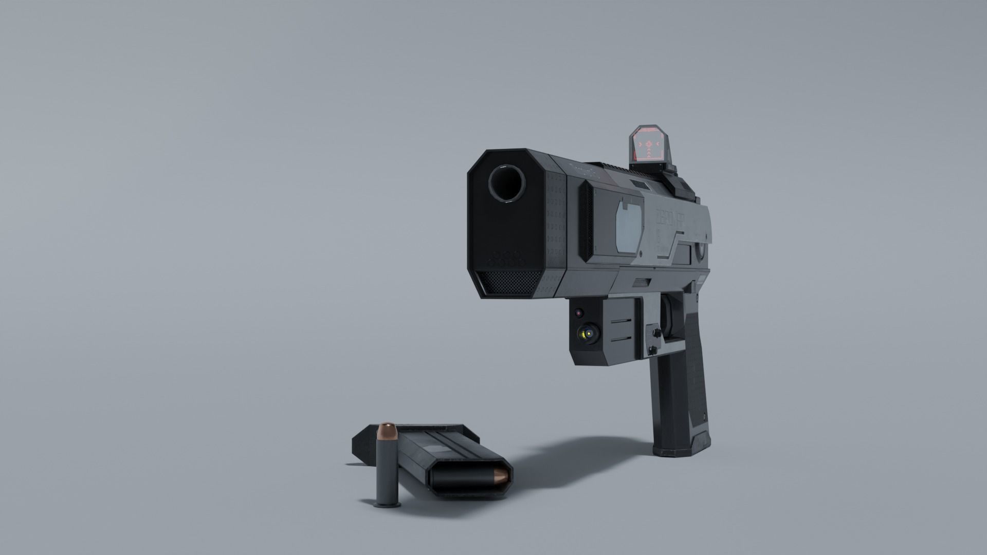 Sci-fi pistol Low-poly 3D model_4