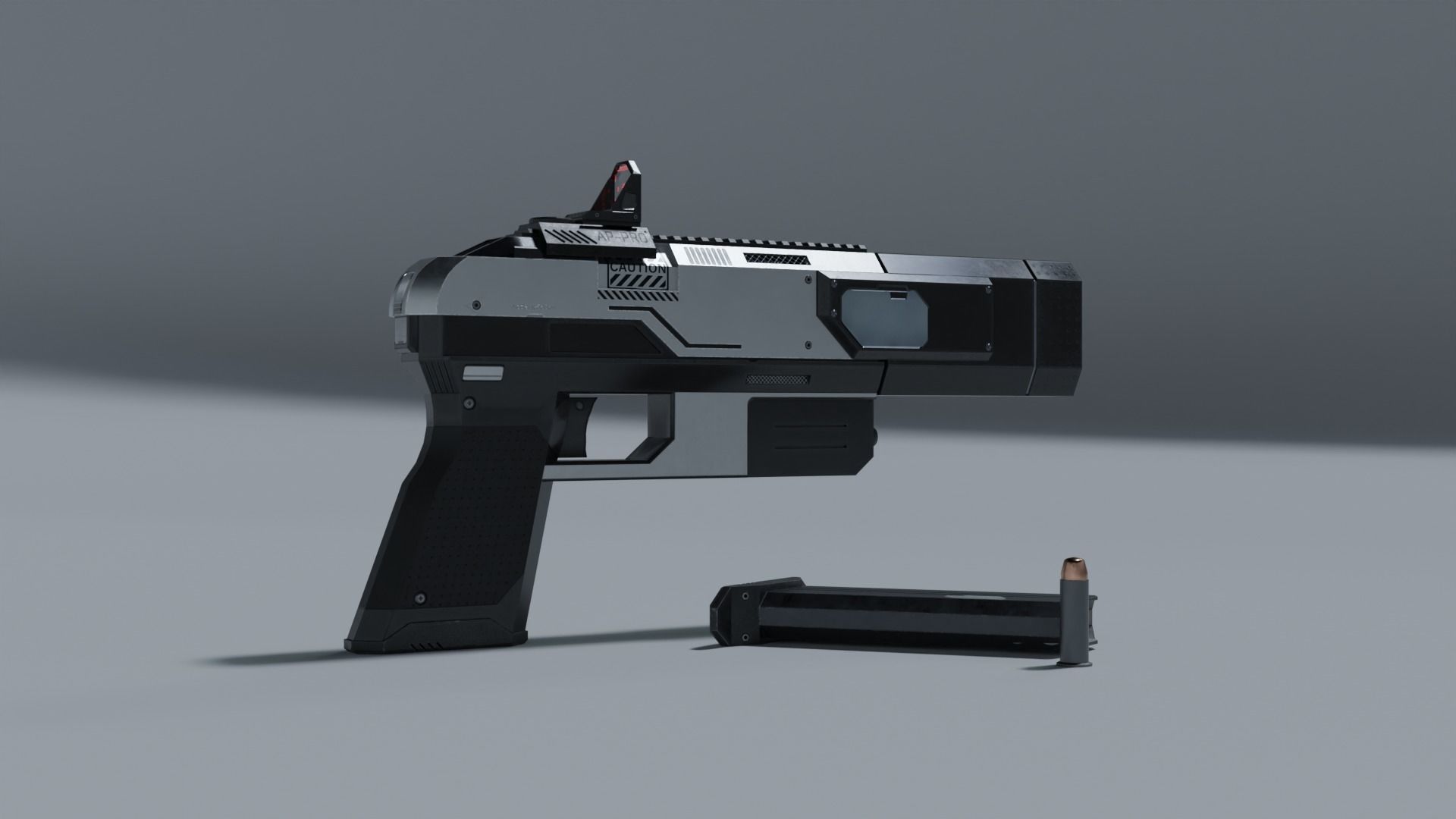 Sci-fi pistol Low-poly 3D model_15