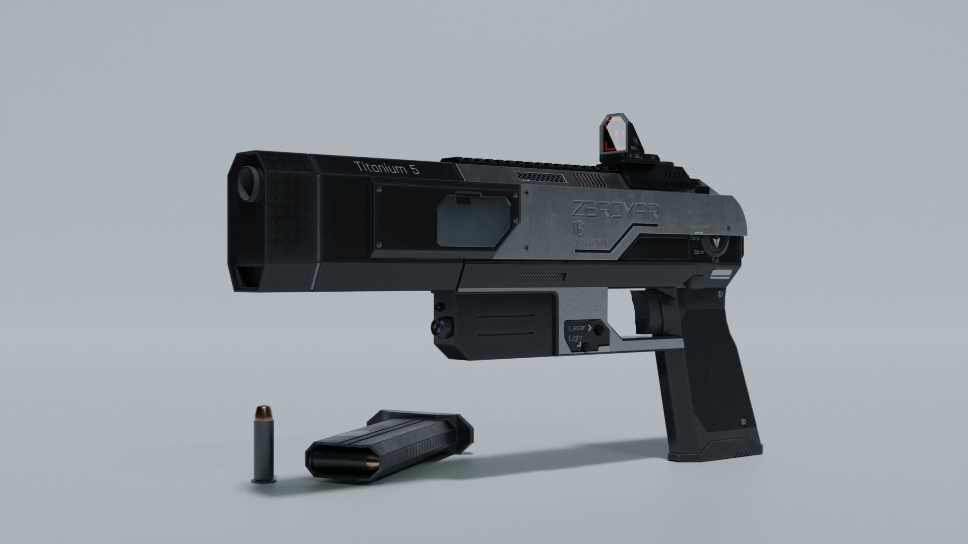 Sci-fi pistol Low-poly 3D model_2
