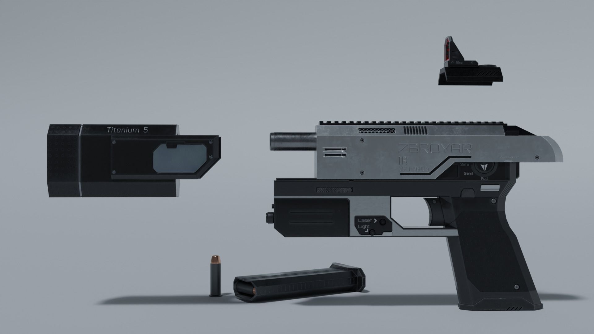 Sci-fi pistol Low-poly 3D model_7