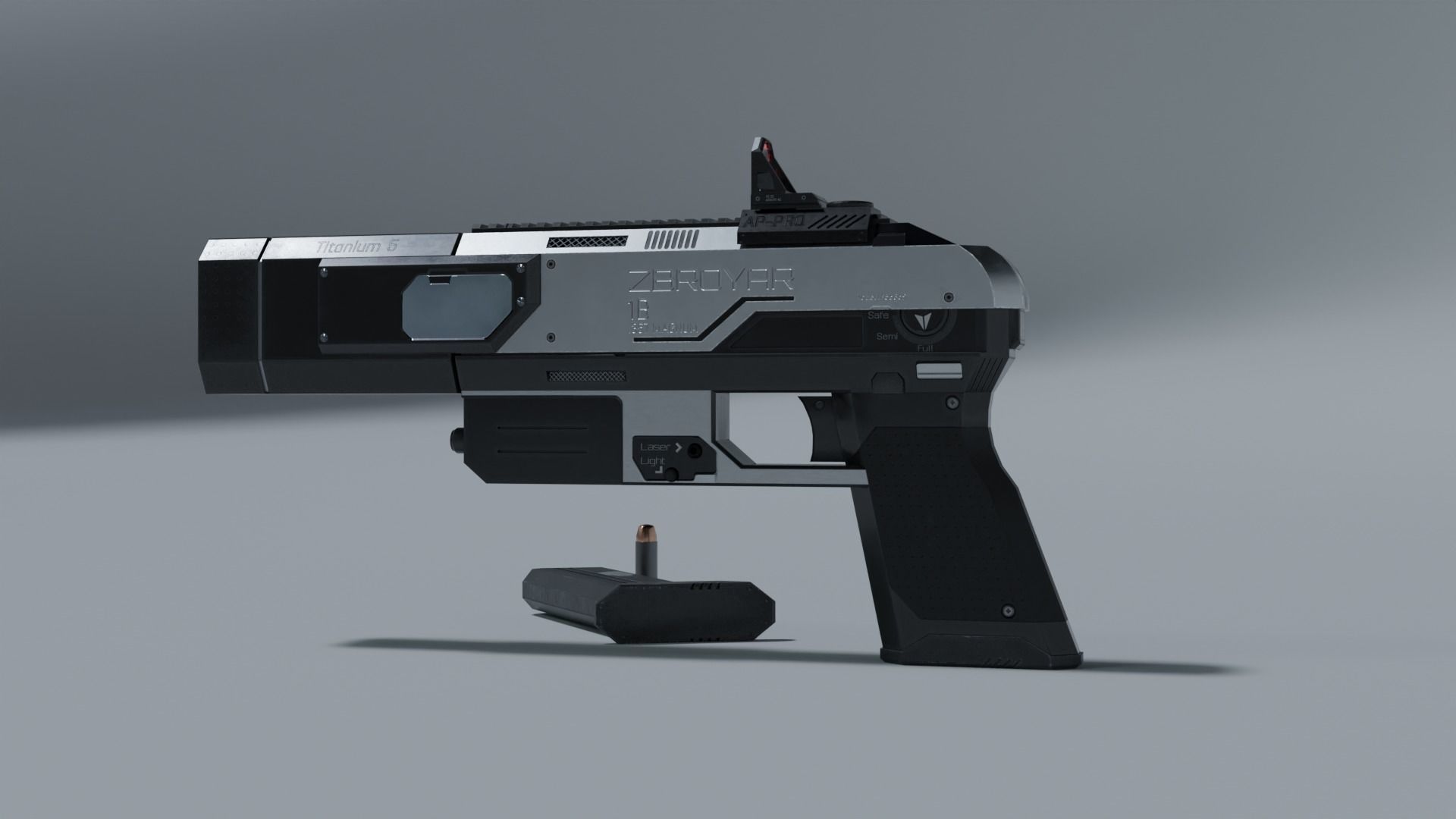Sci-fi pistol Low-poly 3D model_24