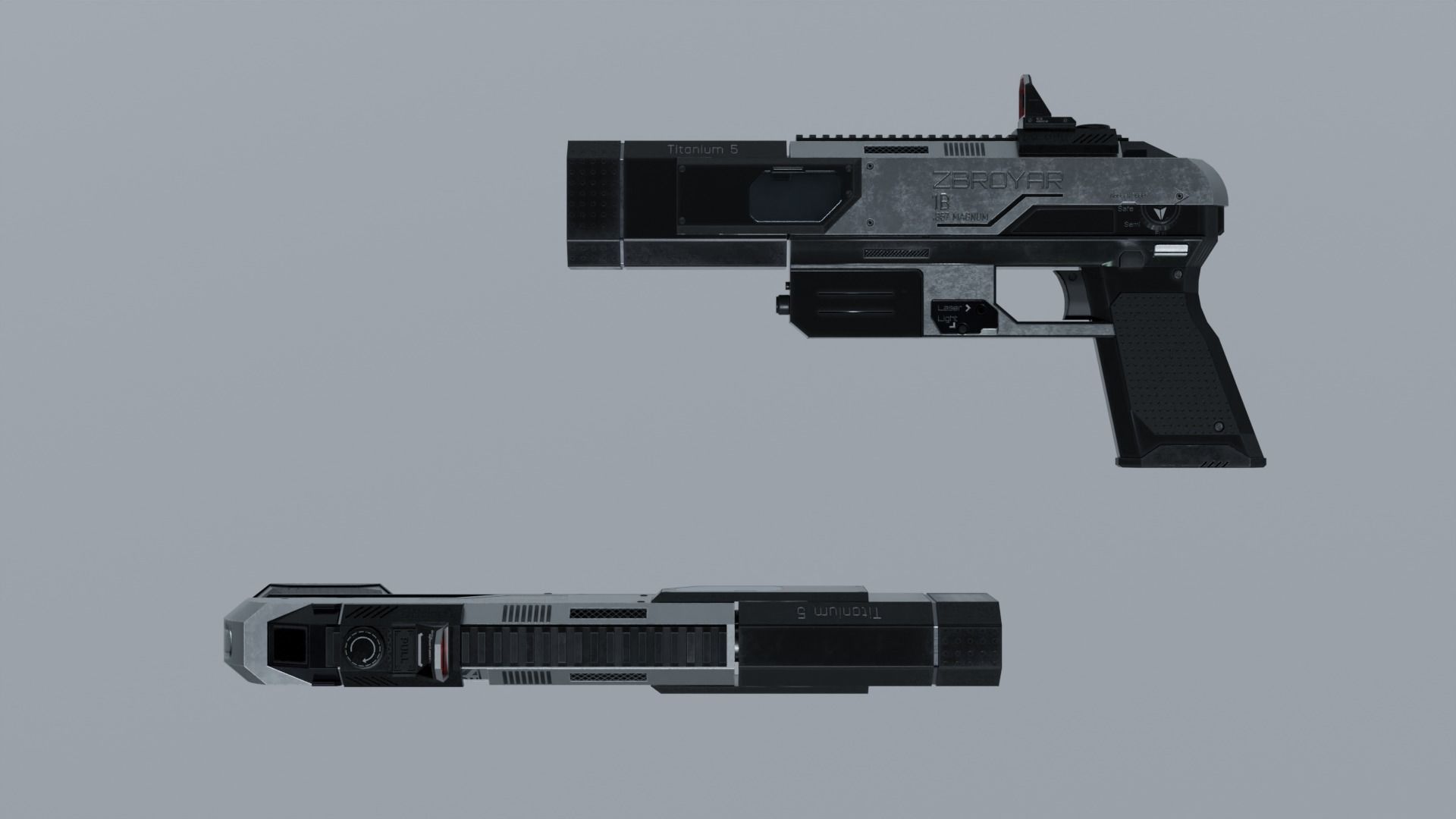 Sci-fi pistol Low-poly 3D model_8