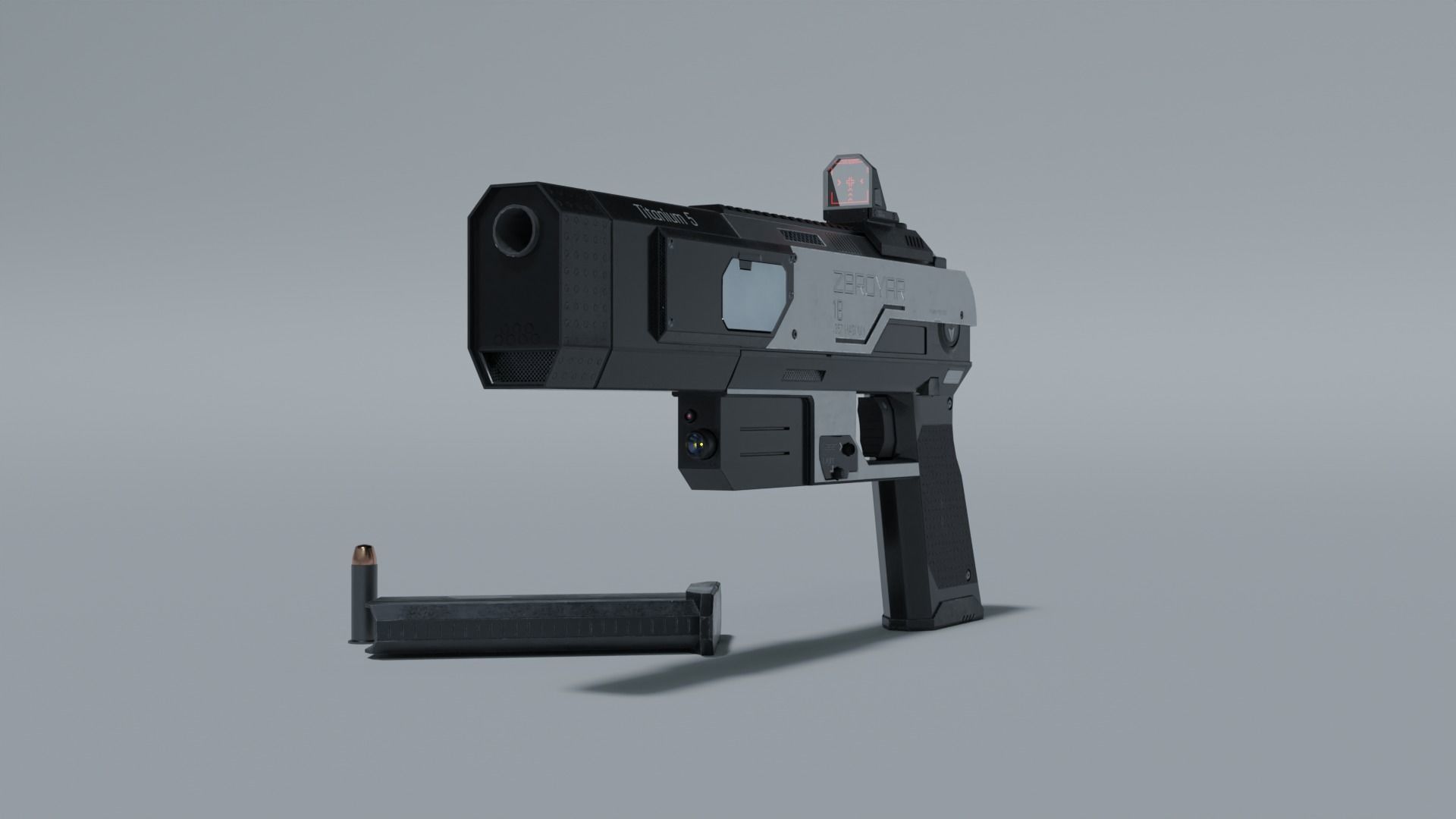 Sci-fi pistol Low-poly 3D model_29