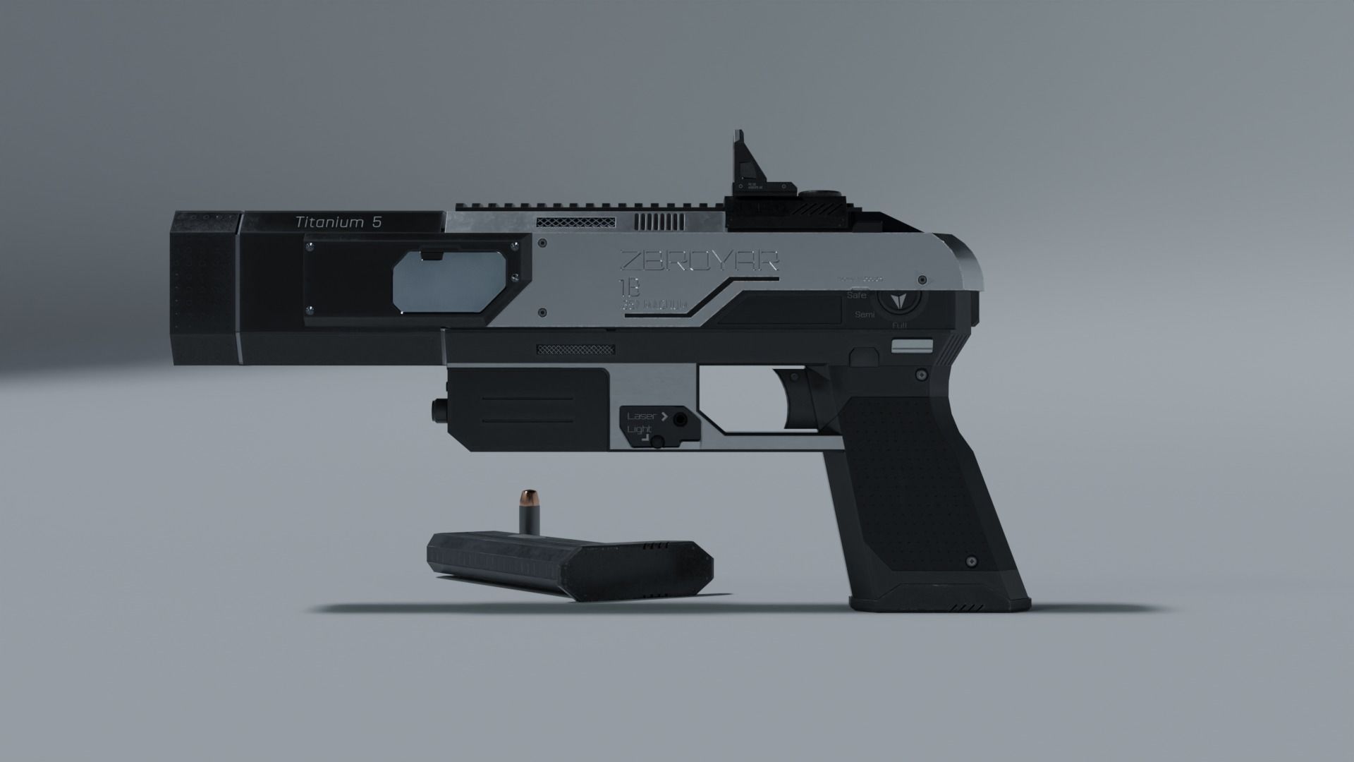 Sci-fi pistol Low-poly 3D model_25