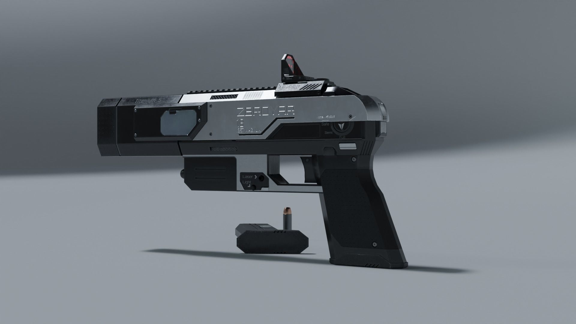 Sci-fi pistol Low-poly 3D model_23