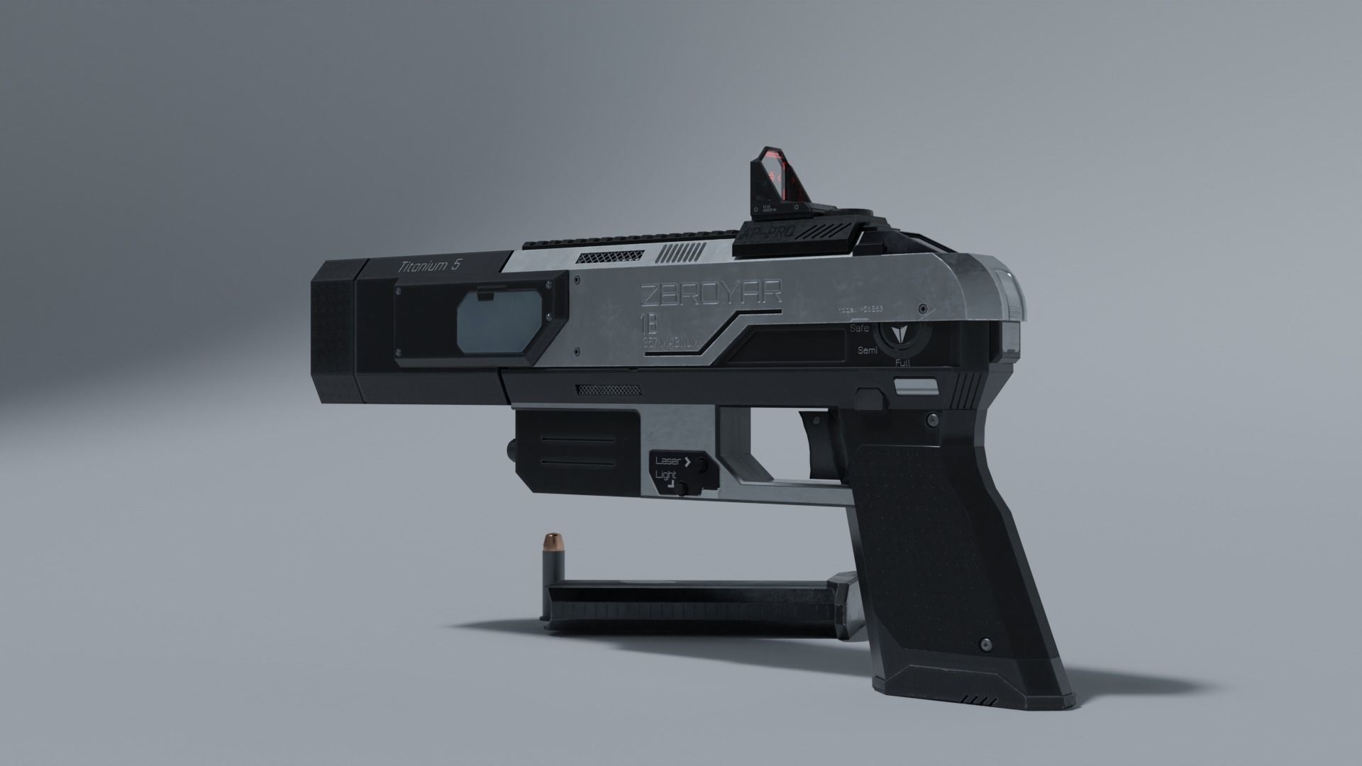 Sci-fi pistol Low-poly 3D model_6