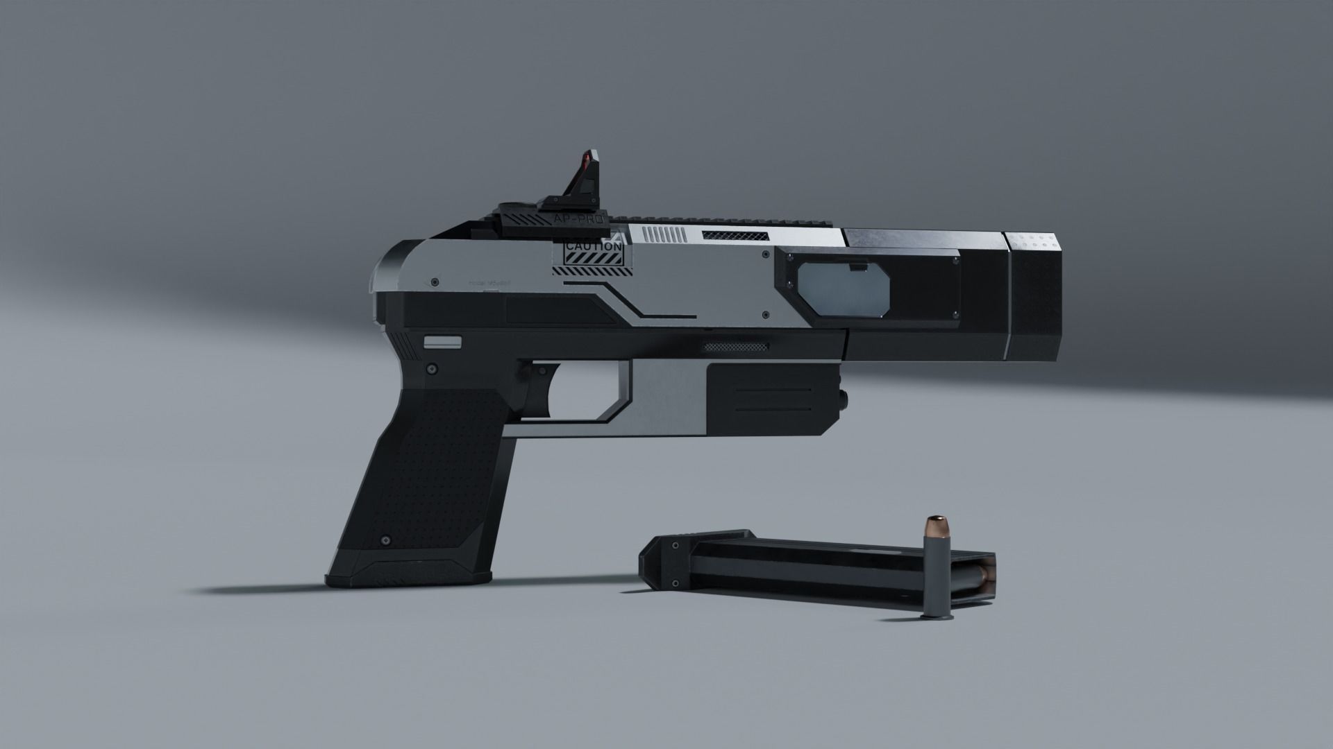 Sci-fi pistol Low-poly 3D model_14